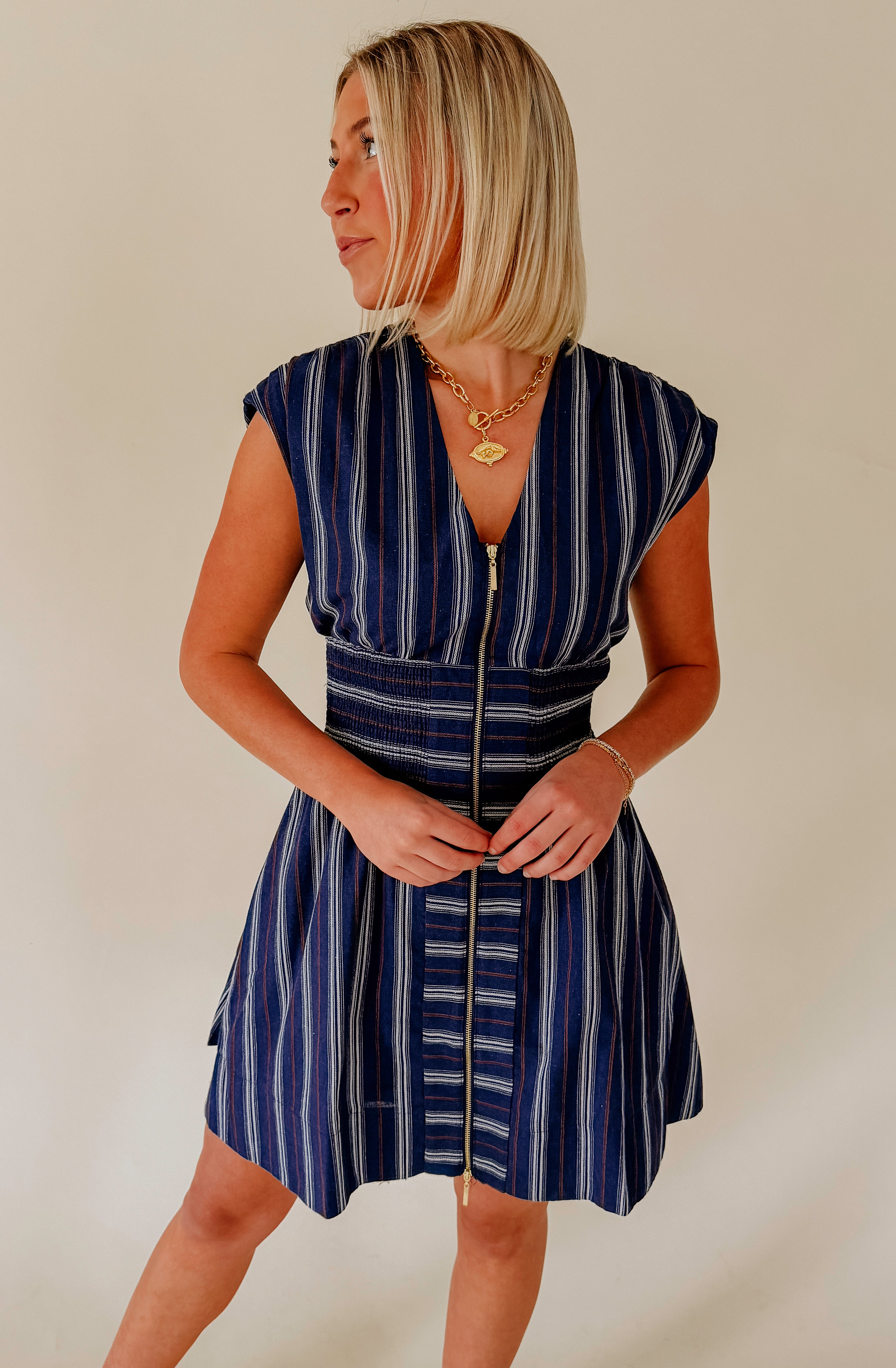 THE BROOKLYN STRIPED ZIP FRONT DRESS