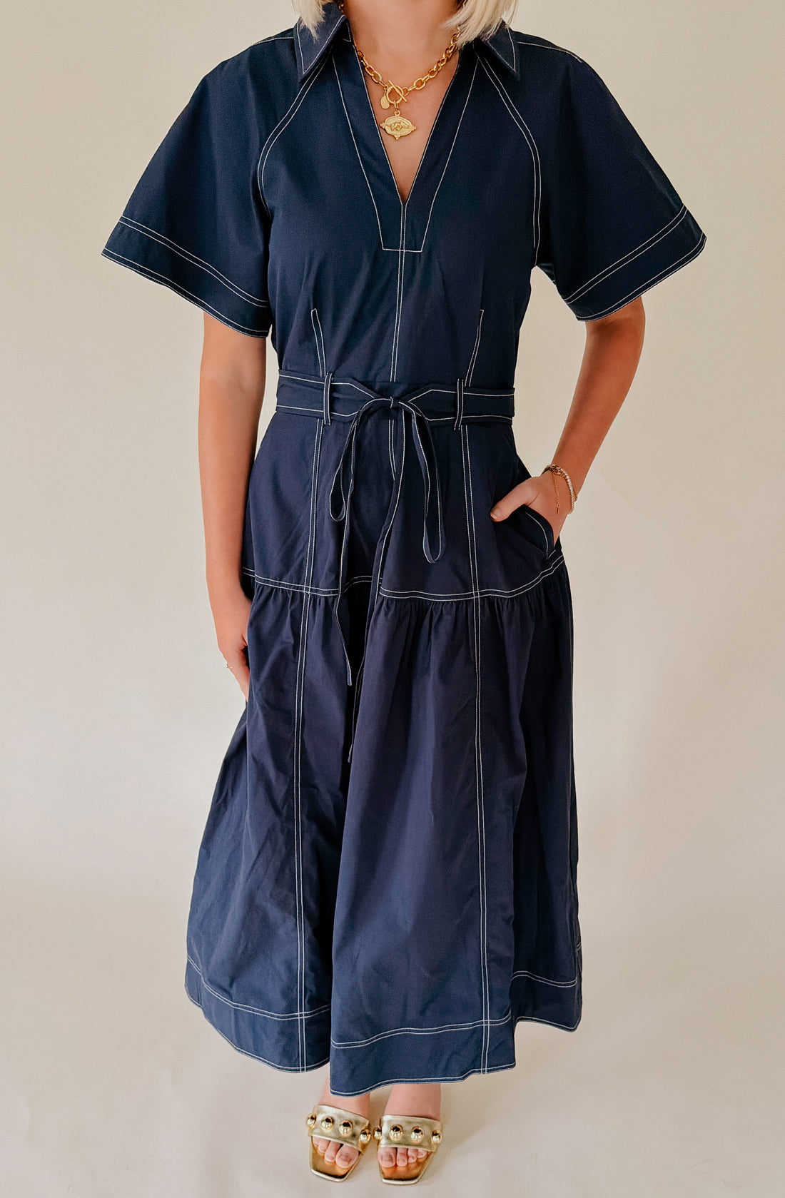 BY THE WAY POPLIN MIDI DRESS