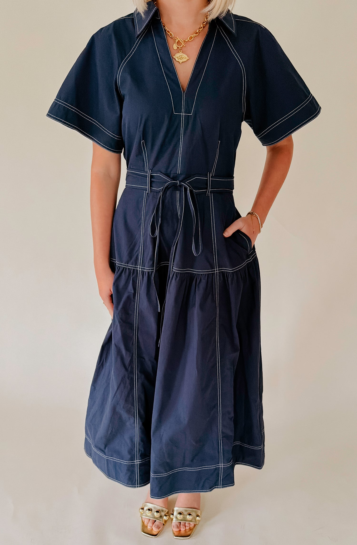 BY THE WAY POPLIN MIDI DRESS