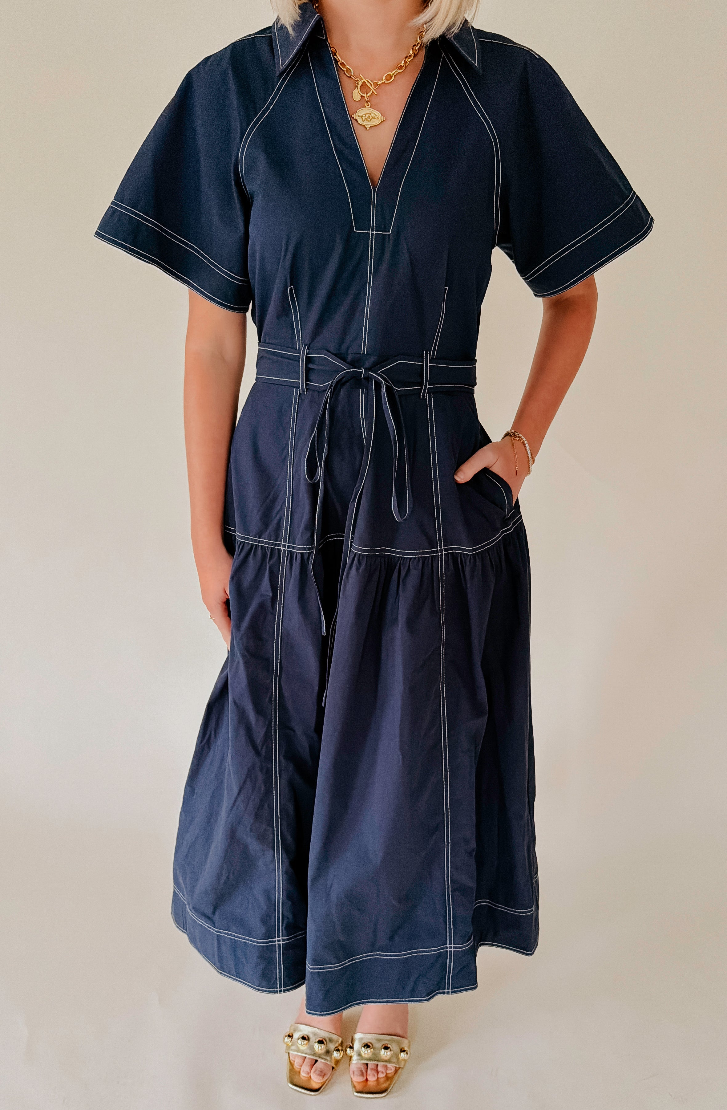 BY THE WAY POPLIN MIDI DRESS