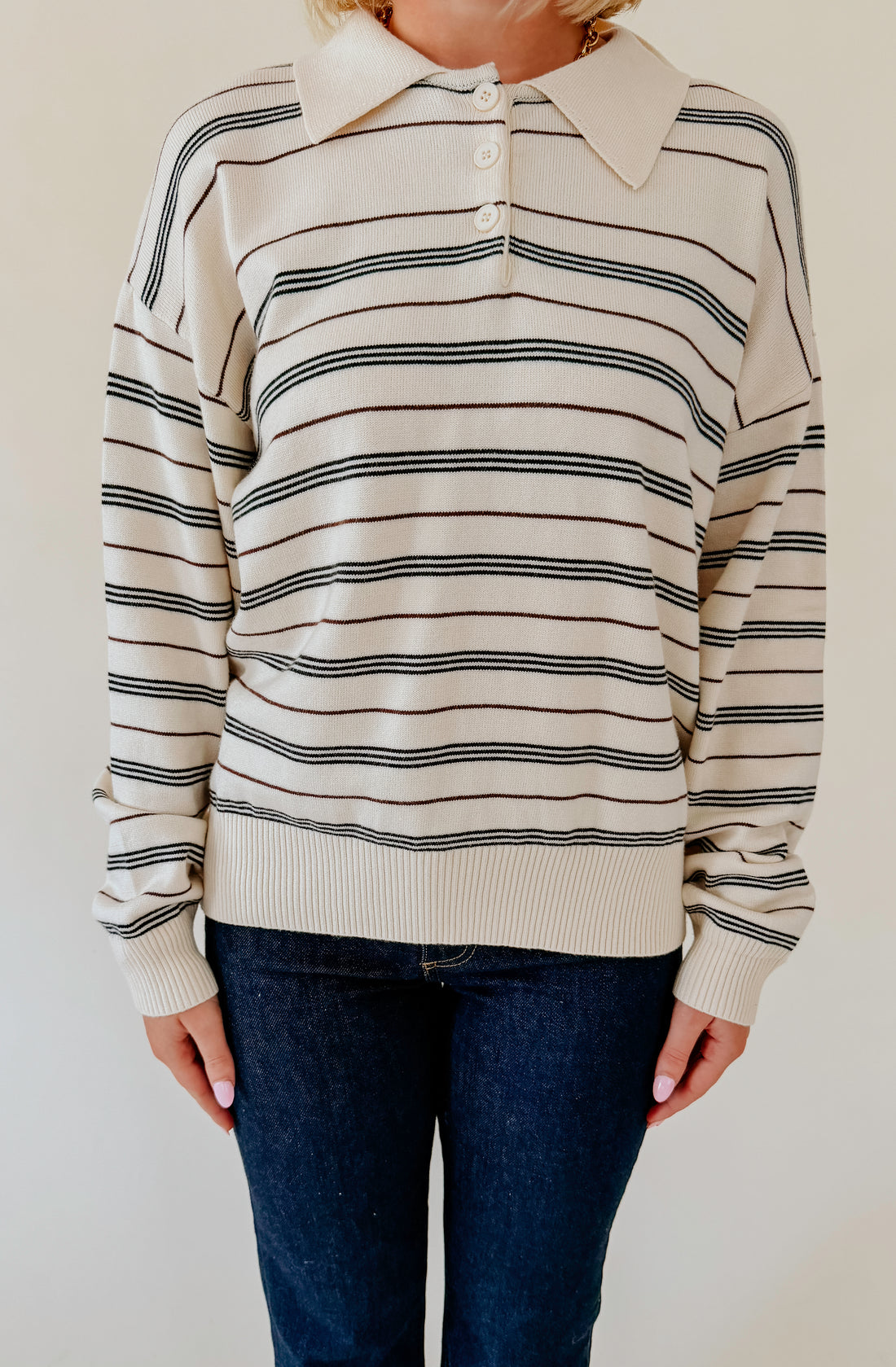 LIKE A BREEZE STRIPED HENLEY TOP