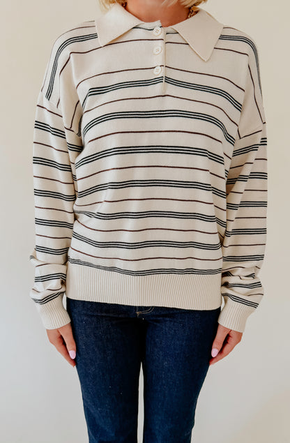 LIKE A BREEZE STRIPED HENLEY TOP