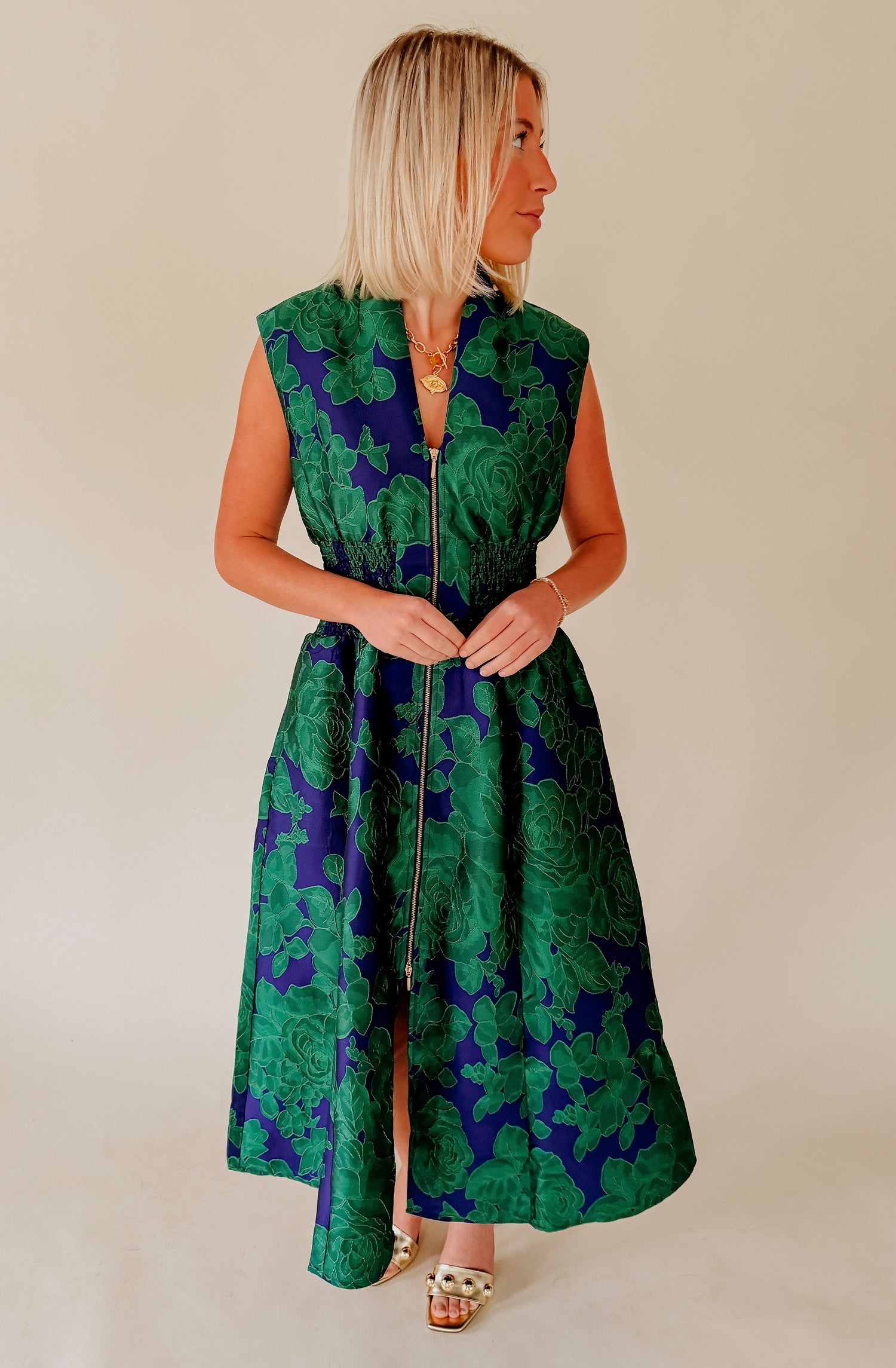 FOR THE NIGHT JACQUARD ZIP FRONT DRESS