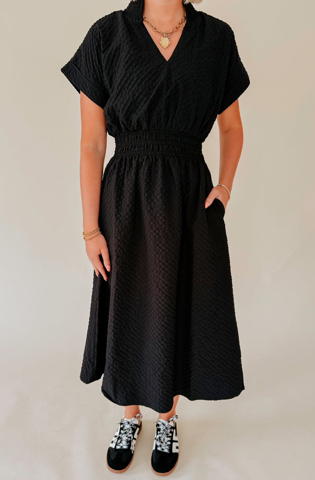 THE AMY TEXTURED MIDI DRESS