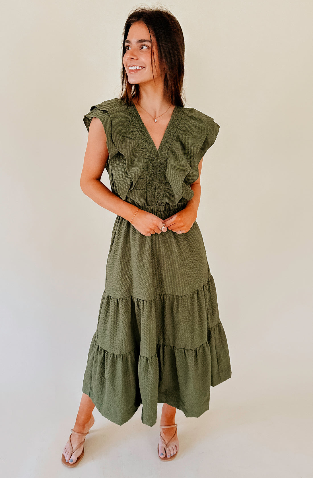 MAKE SHIFT RUFFLE MIDI DRESS