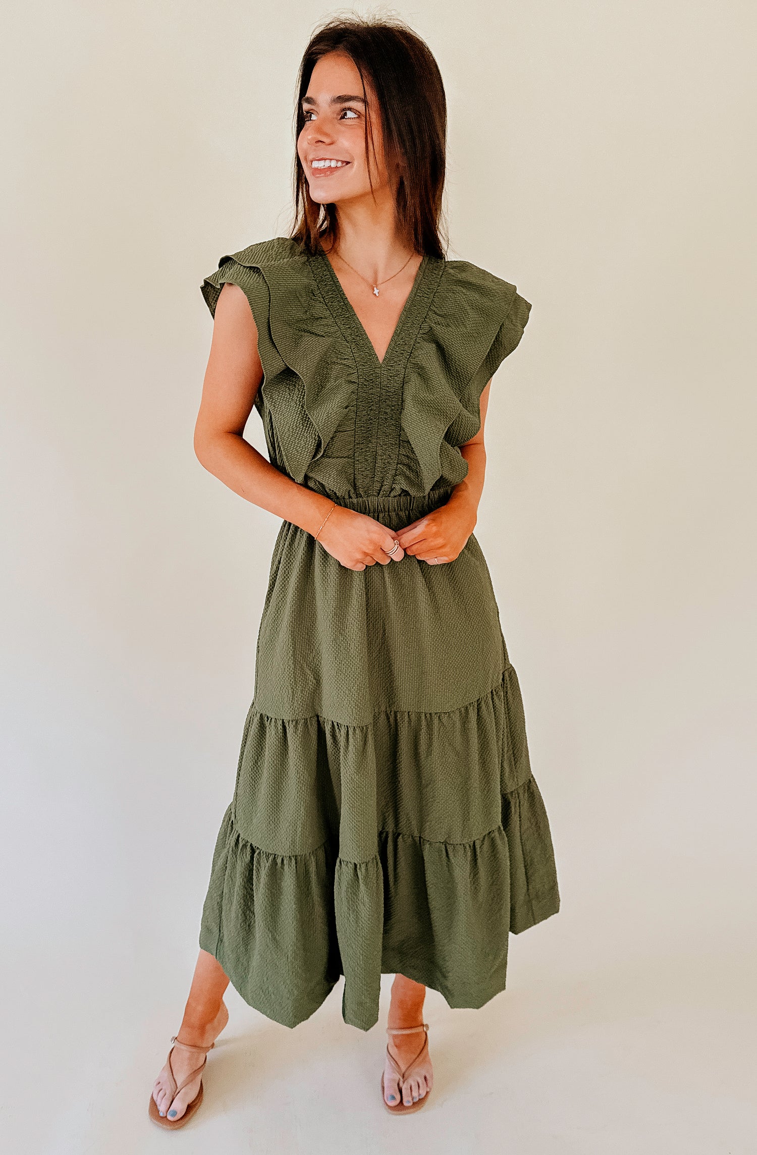 MAKE SHIFT RUFFLE MIDI DRESS