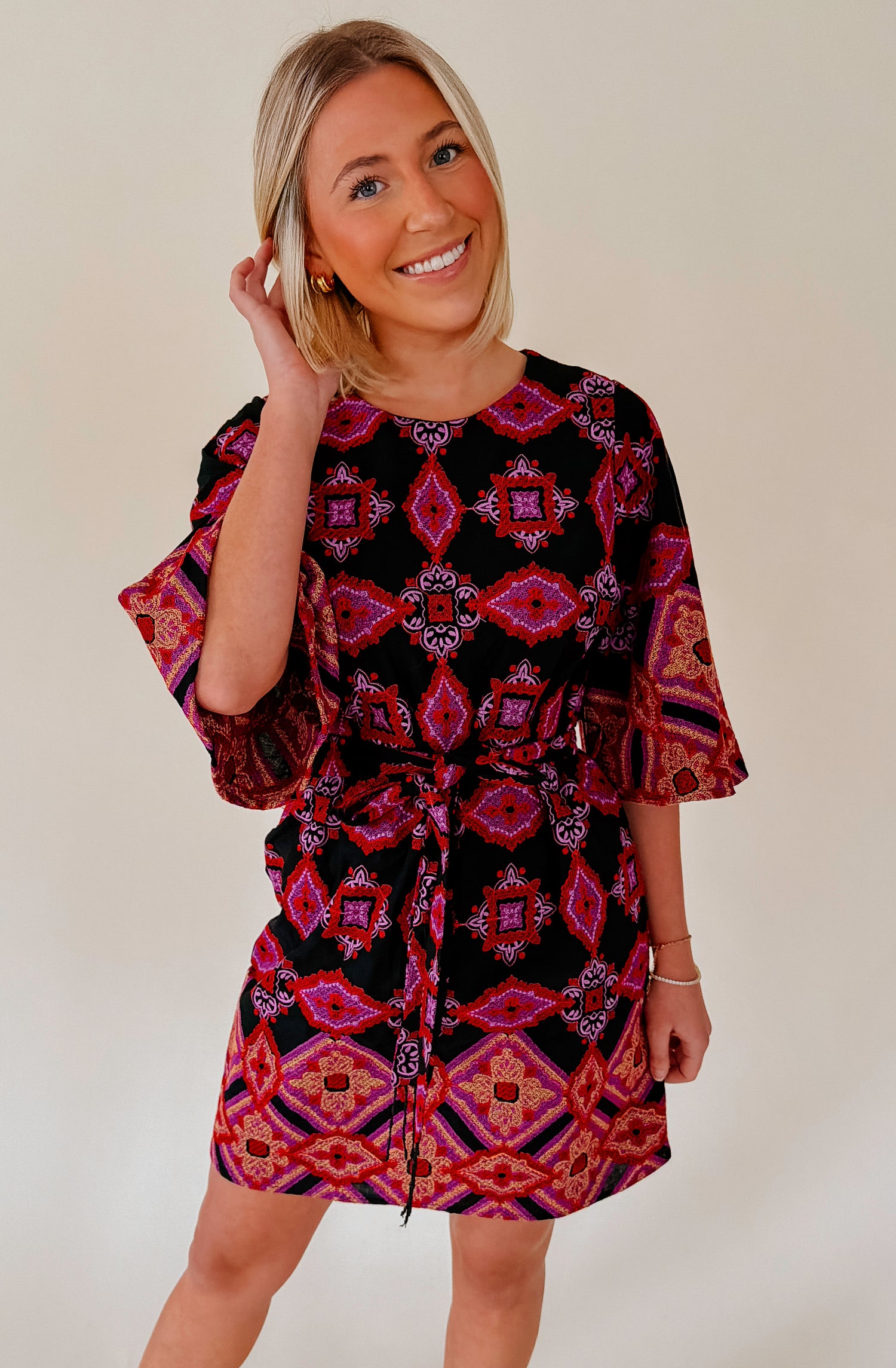 CIEBON DAELYN EMBROIDERED MINI DRESS MAGENTA MULTI / L CIEBON DAELYN EMBROIDERED MINI DRESS MAGENTA MULTI / L