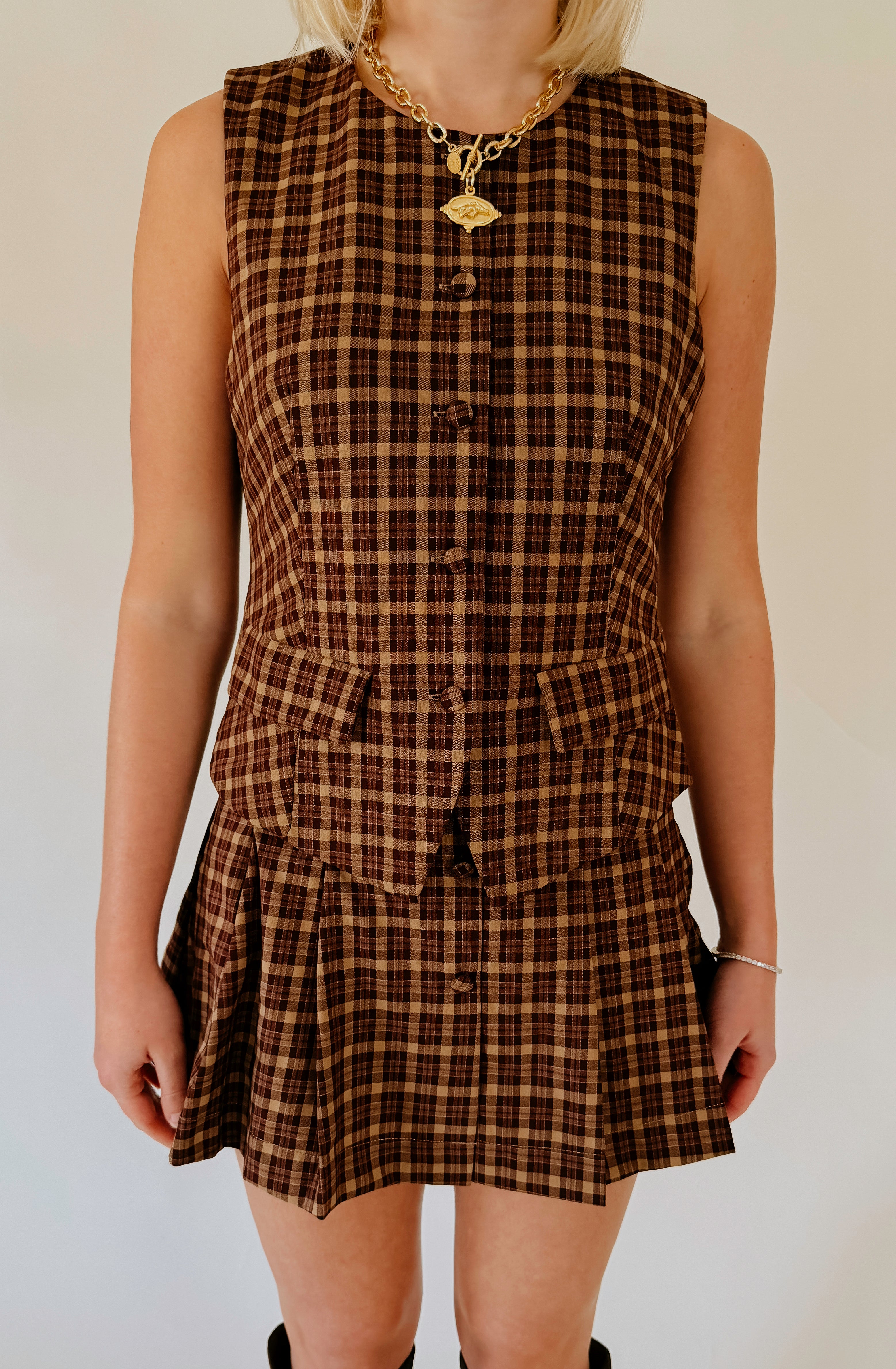 PLAID REPUTATION BUTTONED TOP