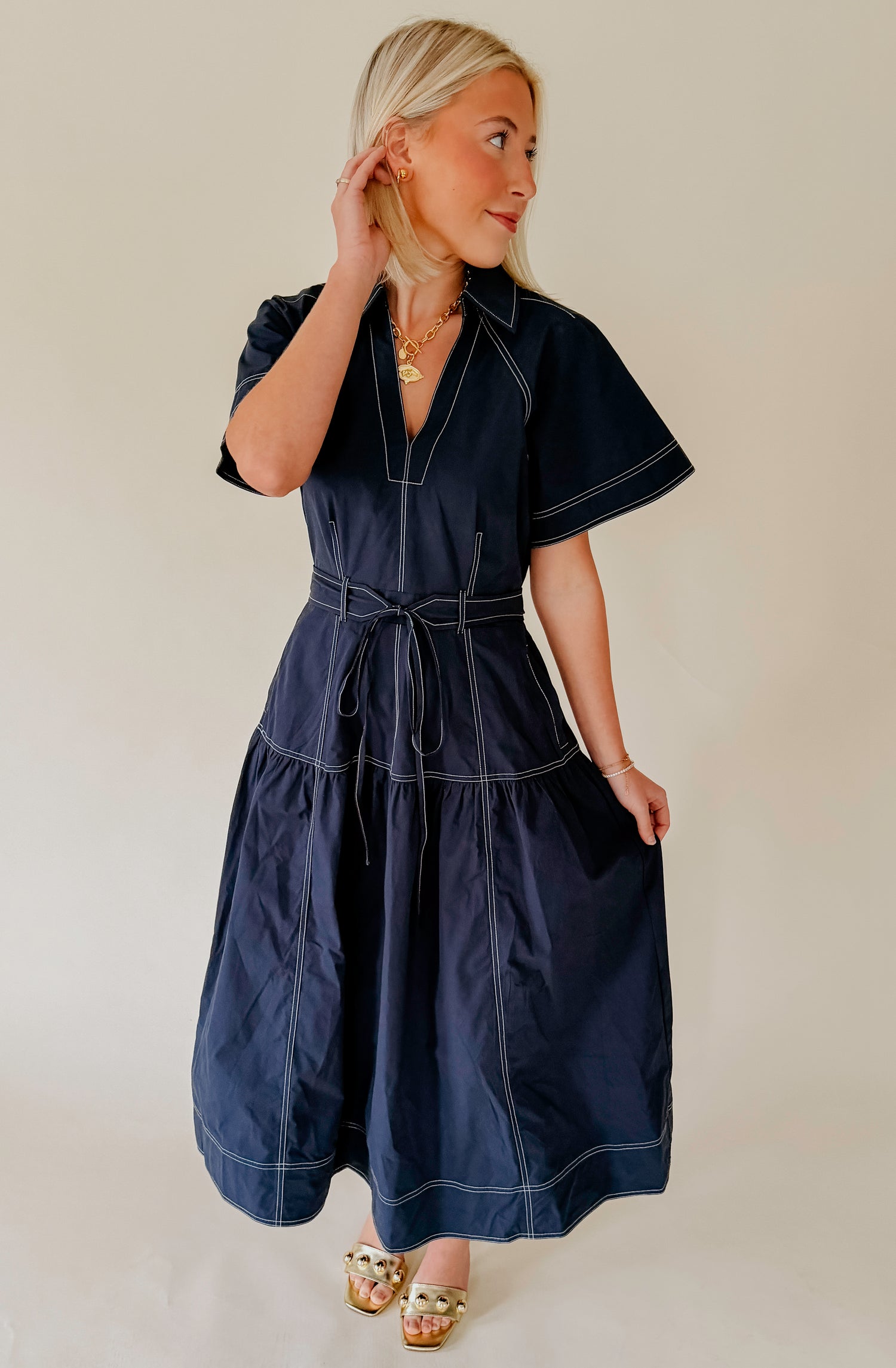 BY THE WAY POPLIN MIDI DRESS