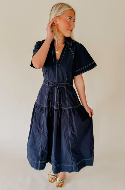 BY THE WAY POPLIN MIDI DRESS