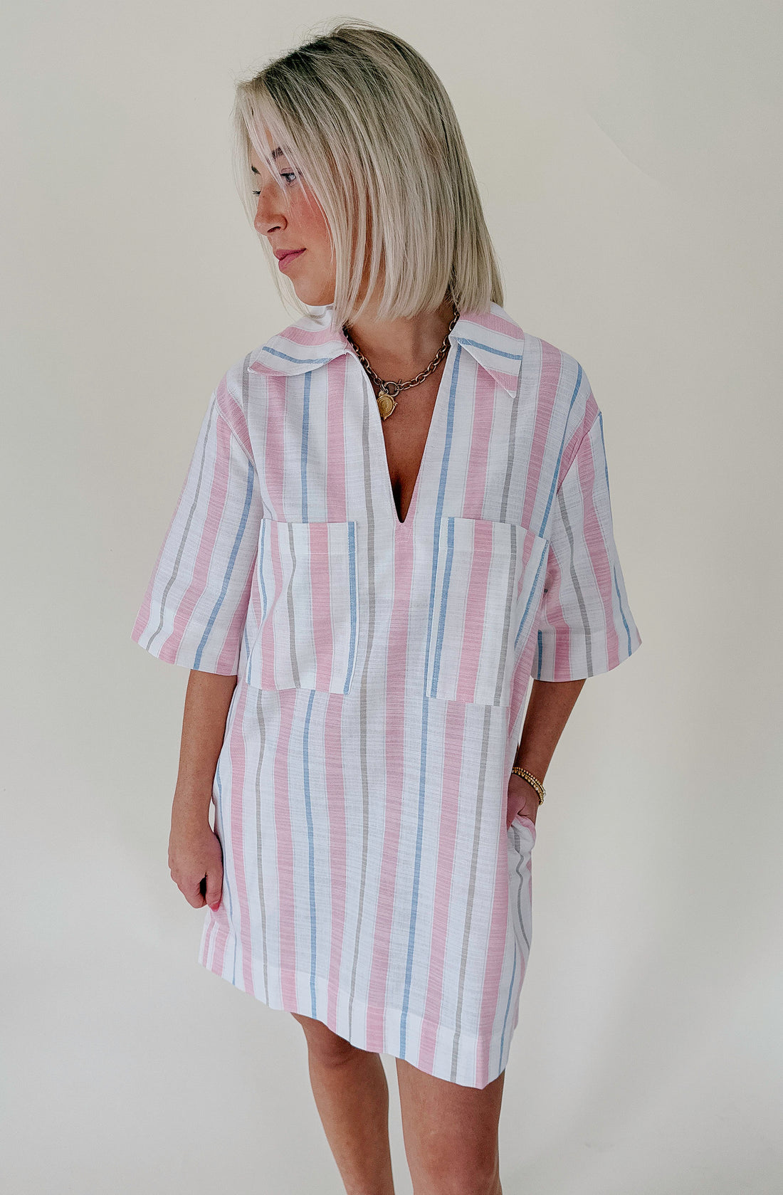 SHIFT CHANGE STRIPED DRESS