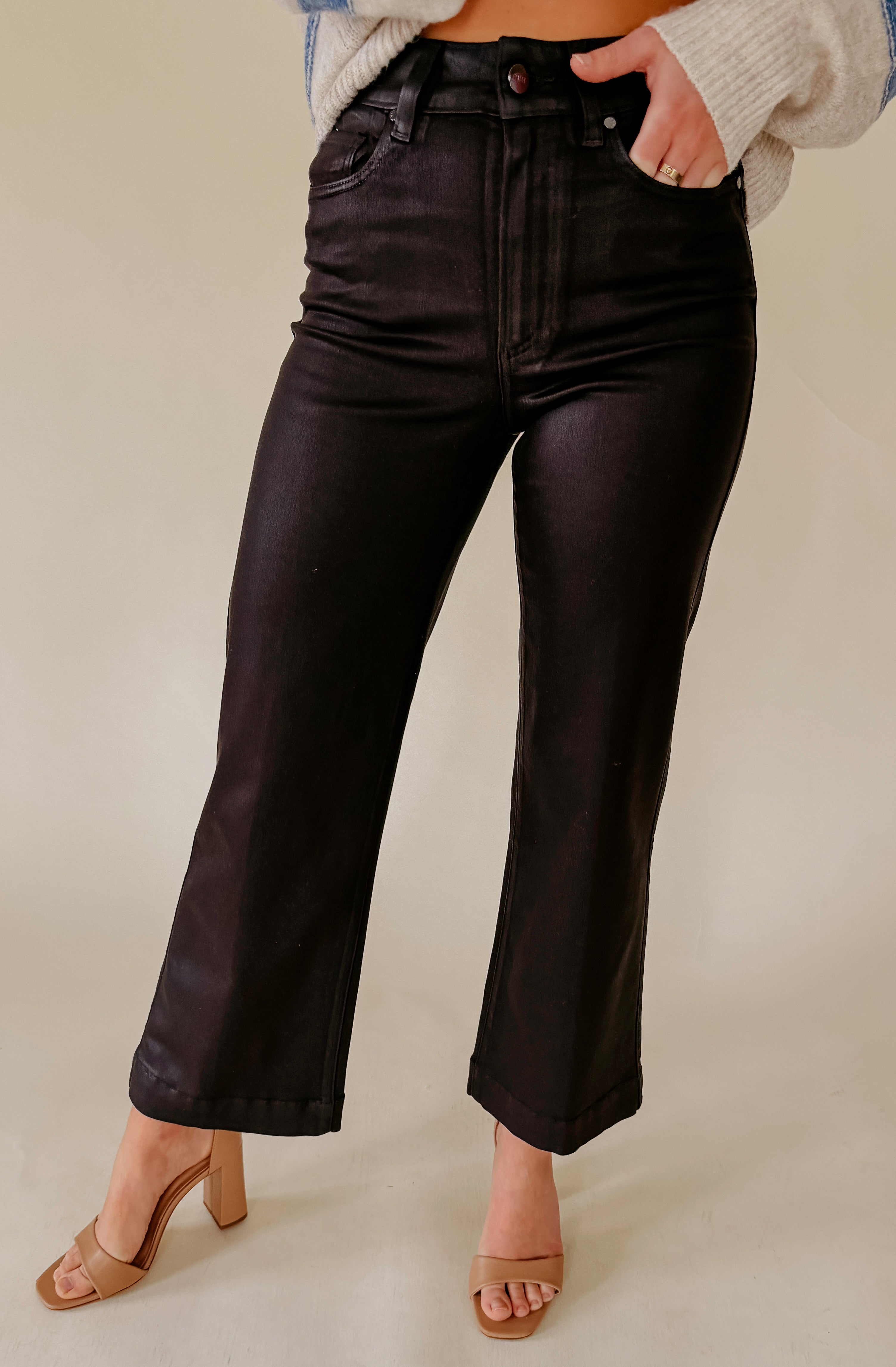 PAIGE ANESSA LUXE COATED DENIM IN CHICORY COFFEE