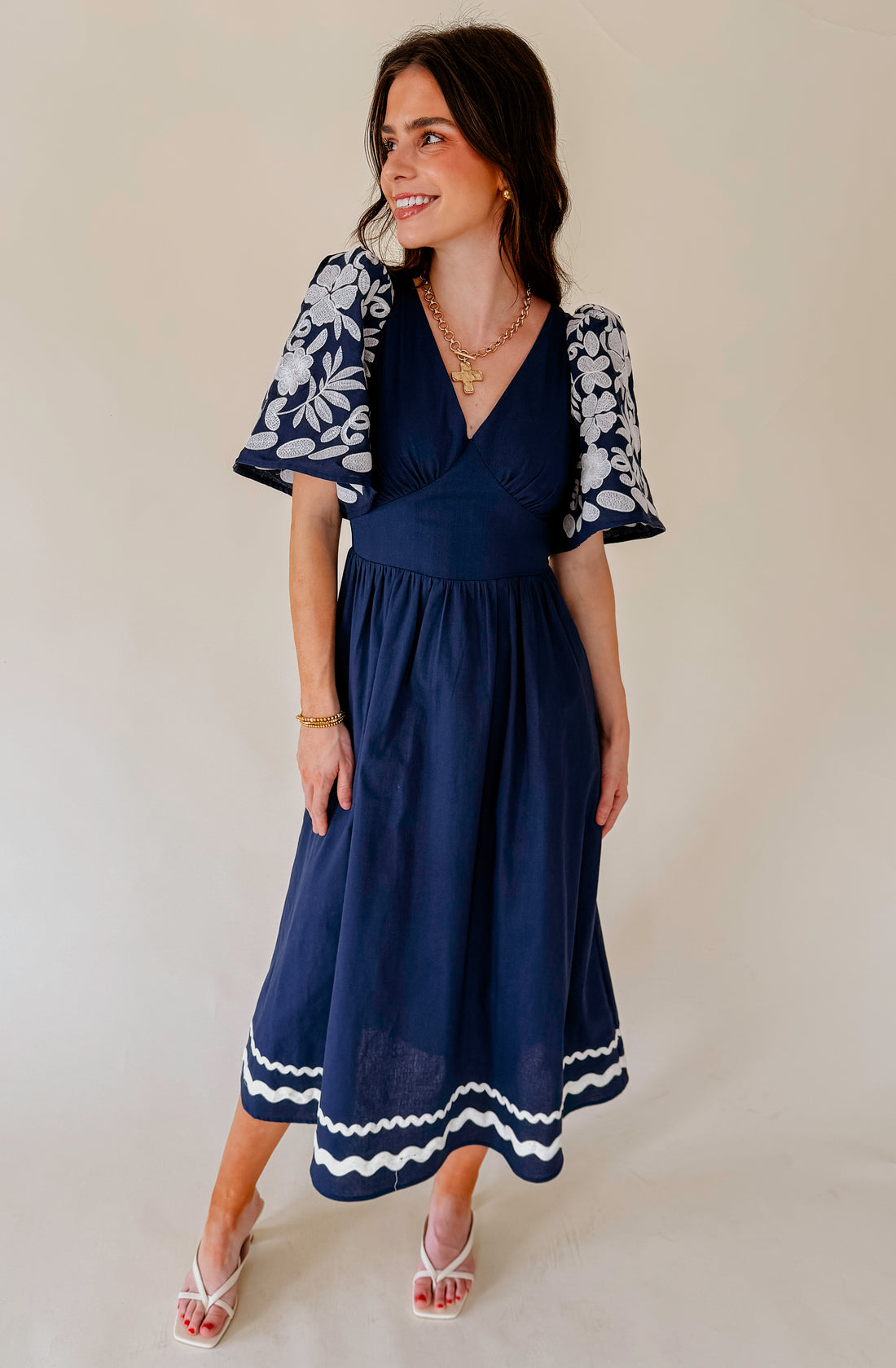 SHIP HAS SAILED EMBROIDERED MIDI