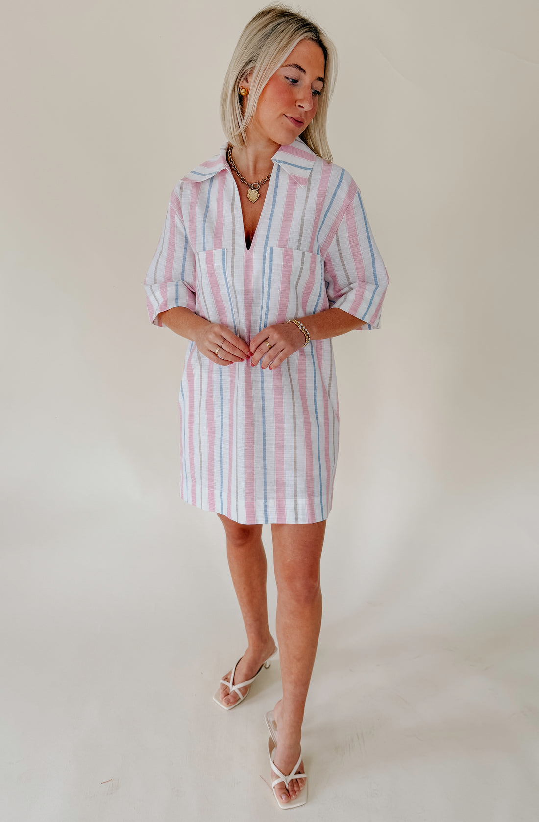 SHIFT CHANGE STRIPED DRESS