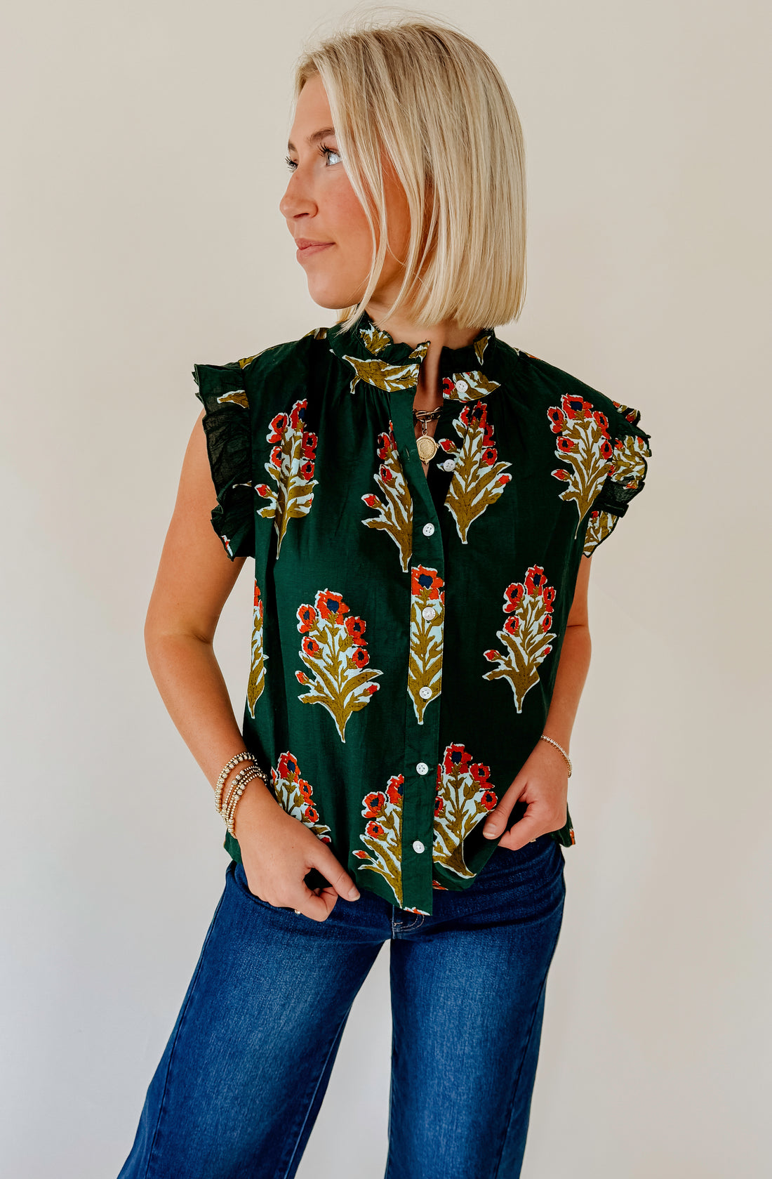 GREEN WITH ENVY FLORAL BLOUSE
