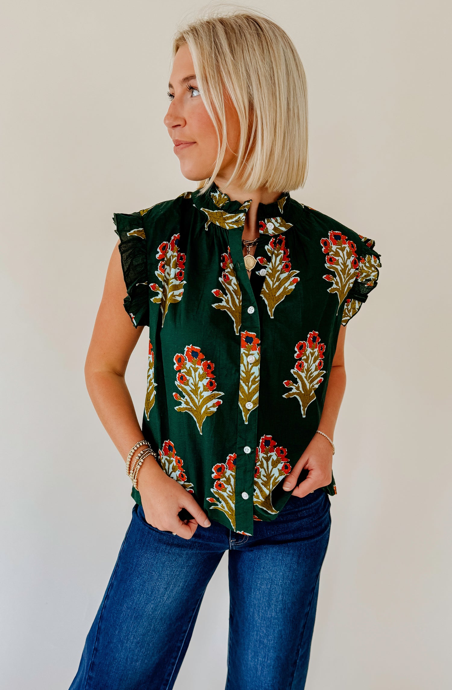 GREEN WITH ENVY FLORAL BLOUSE