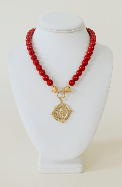 SUSAN SHAW FLEUR-DE-LIS STONE NECKLACE