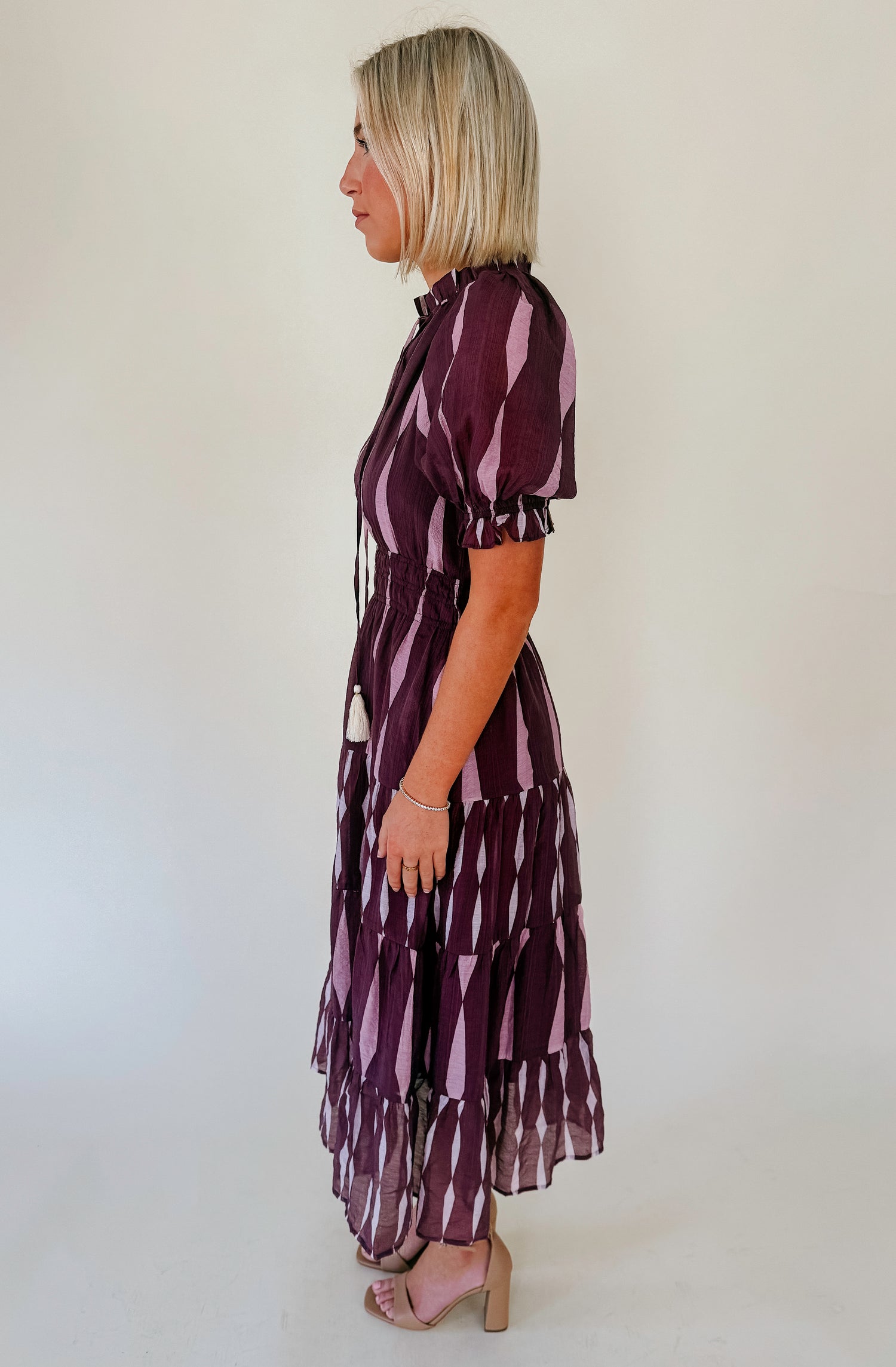 GOIN PLACES STRIPED MIDI