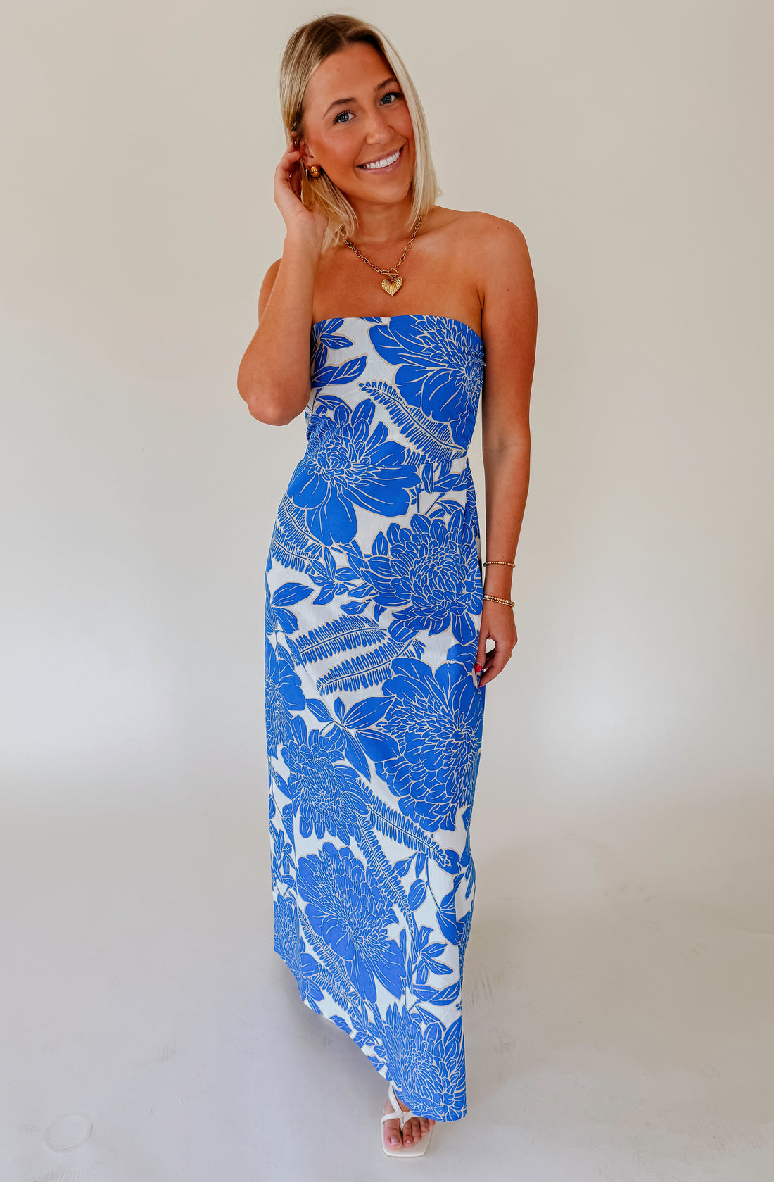 BLUE SKIES STRAPLESS DRESS