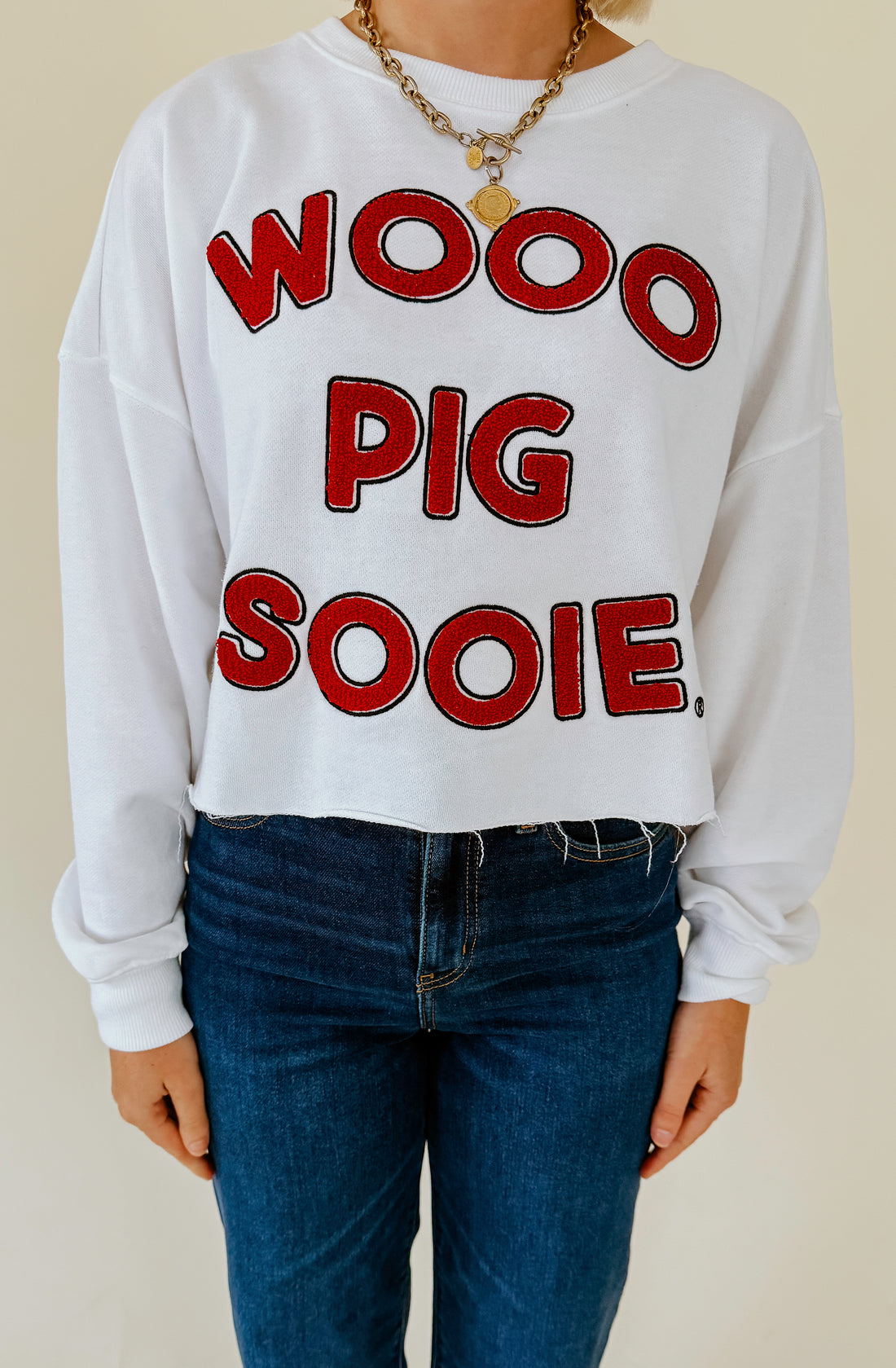 ARKANSAS PERKINS CHENILLE CROPPED SWEATSHIRT
