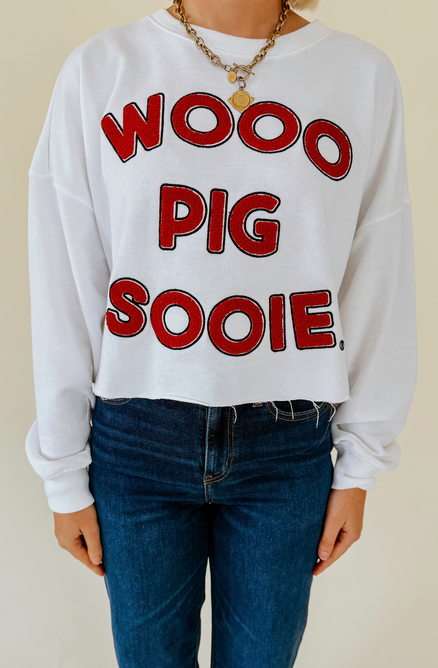 ARKANSAS PERKINS CHENILLE CROPPED SWEATSHIRT