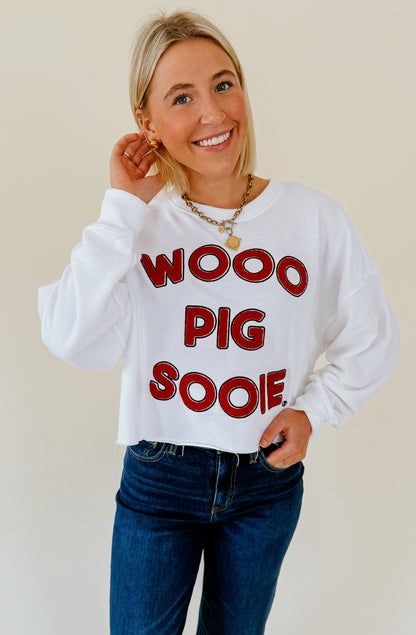 ARKANSAS PERKINS CHENILLE CROPPED SWEATSHIRT