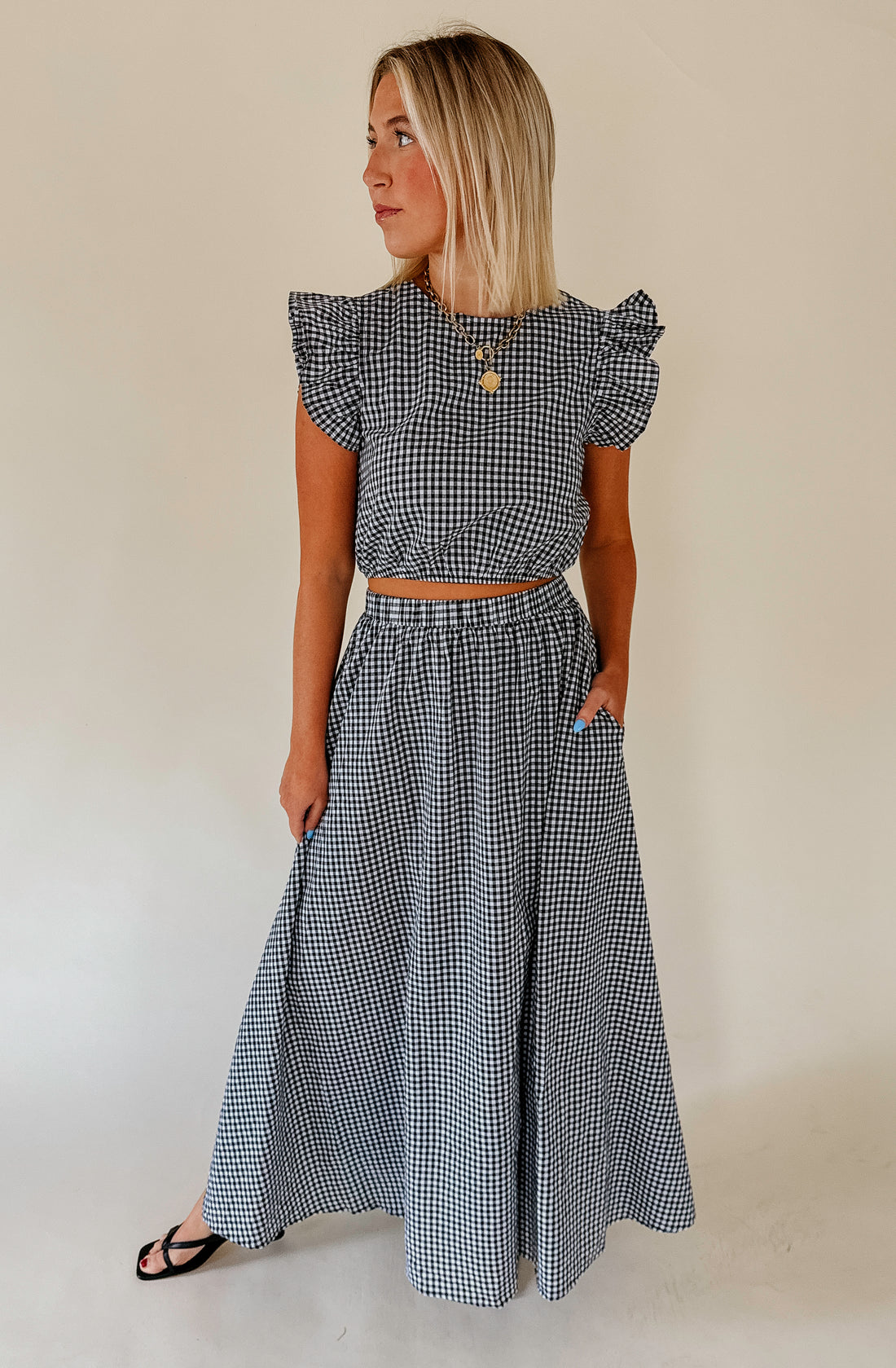 GAME ON GINGHAM MIDI SKIRT