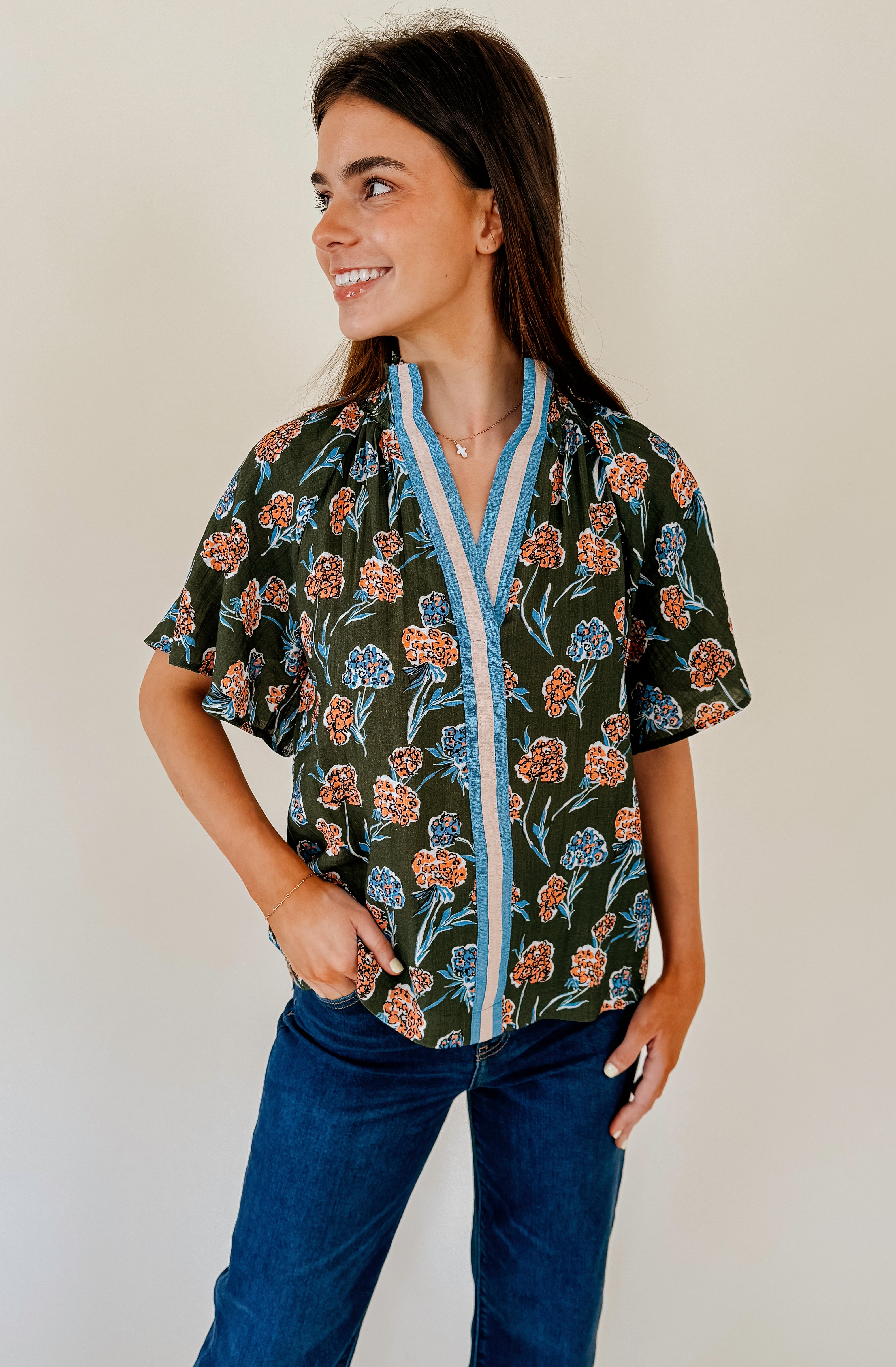 FALL MEETINGS PRINTED BLOUSE