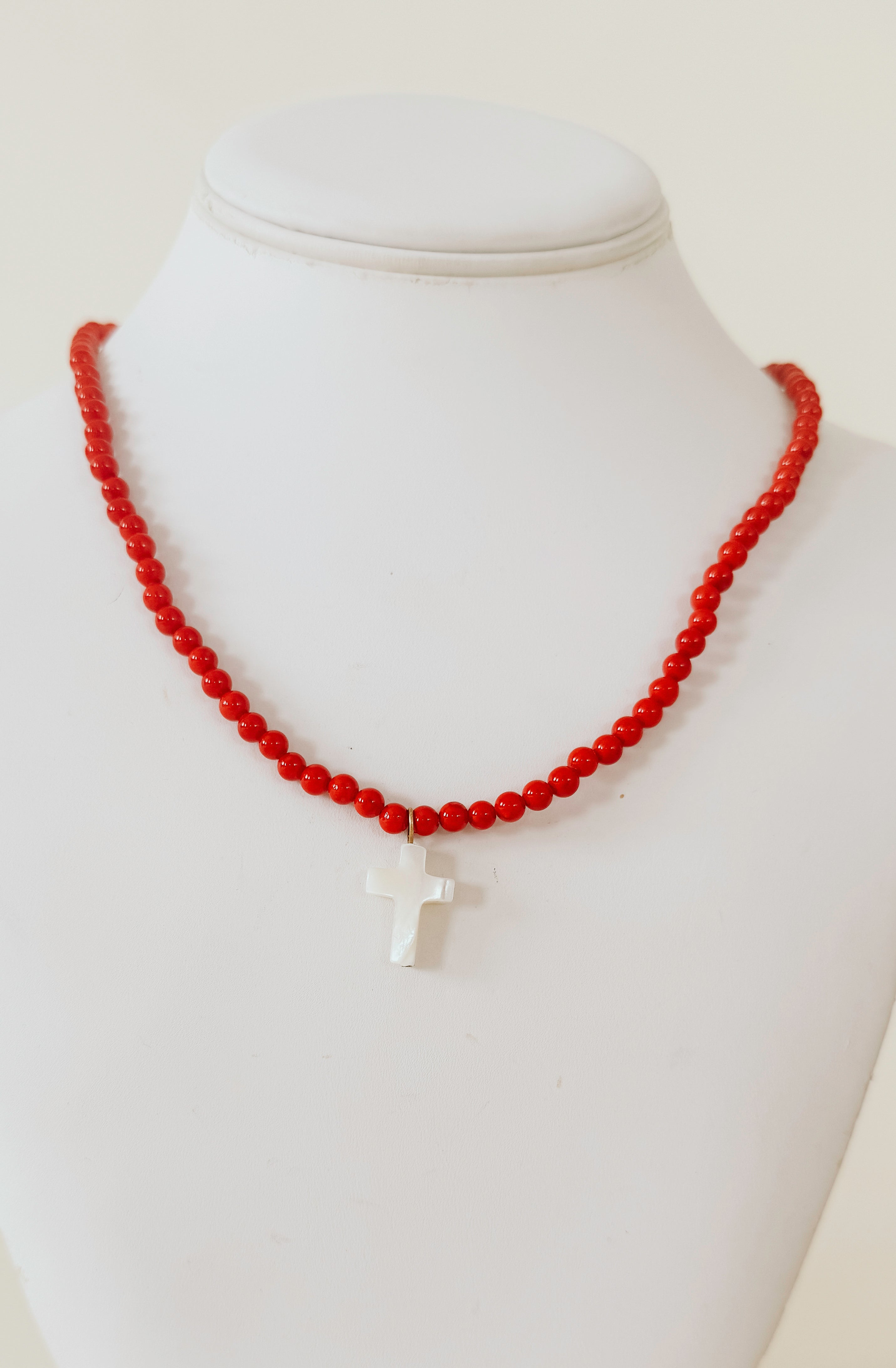 SUSAN SHAW ALYS PEARL CROSS NECKLACE