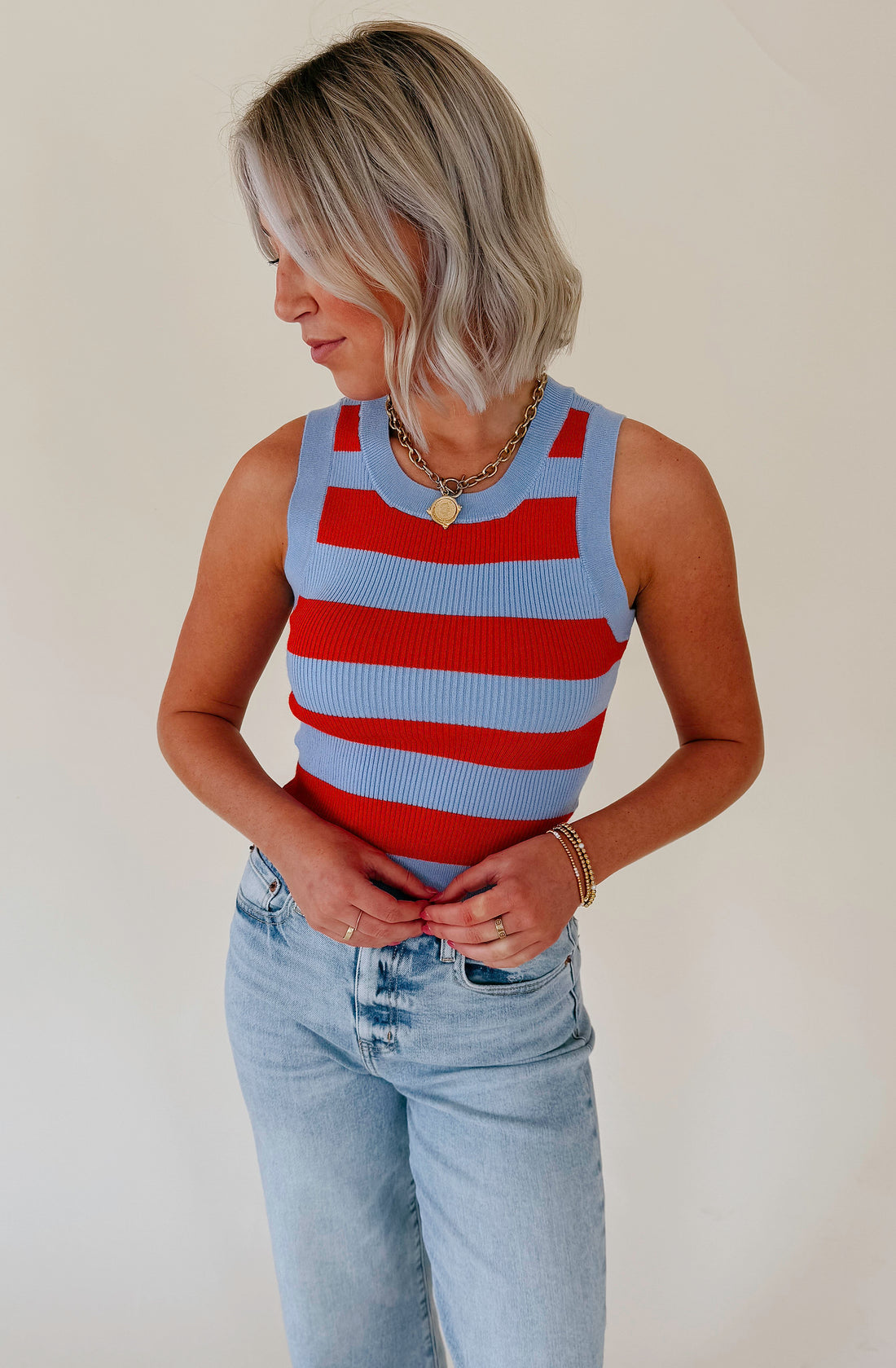 DAZE FLIRTY STRIPE SWEATER TANK