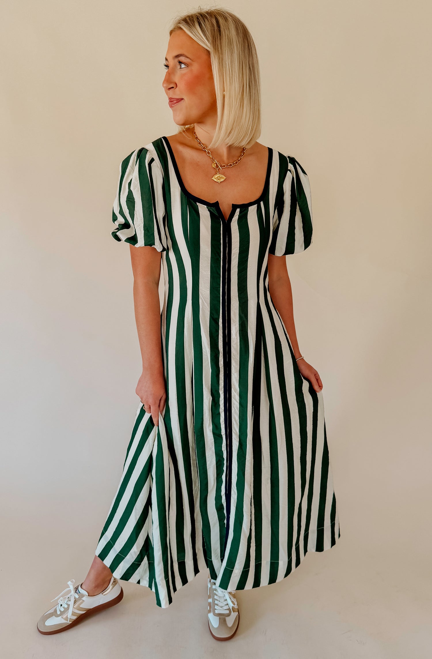 DAYS GO BY STRIPED MIDI DRESS