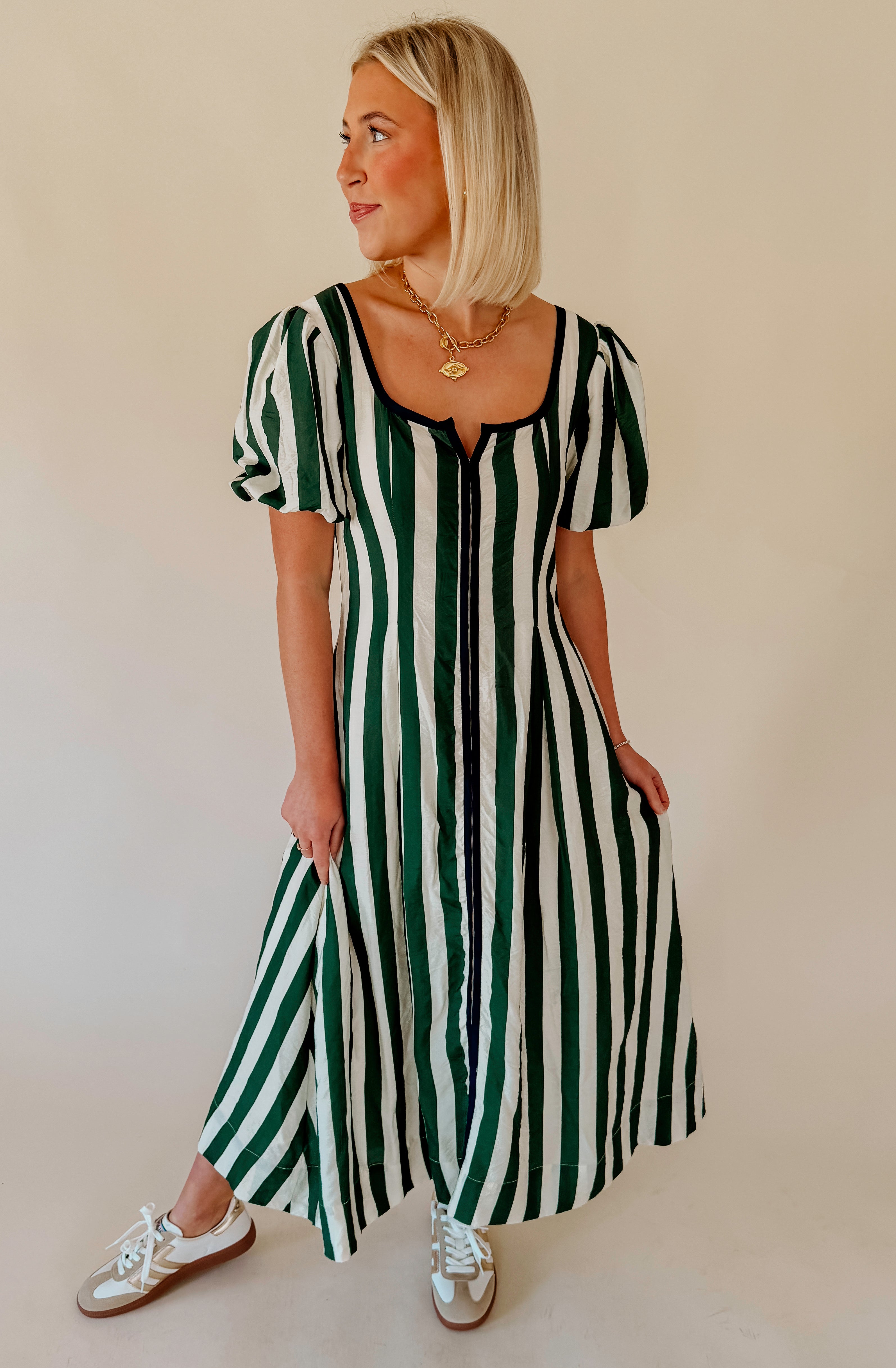 DAYS GO BY STRIPED MIDI DRESS