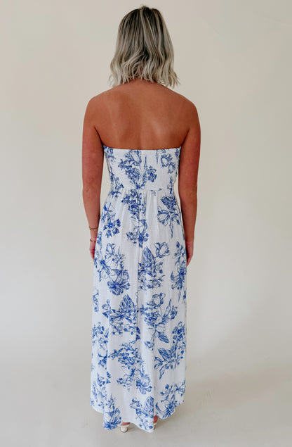 FOR THE LOVE OF FLORAL STRAPLESS DRESS