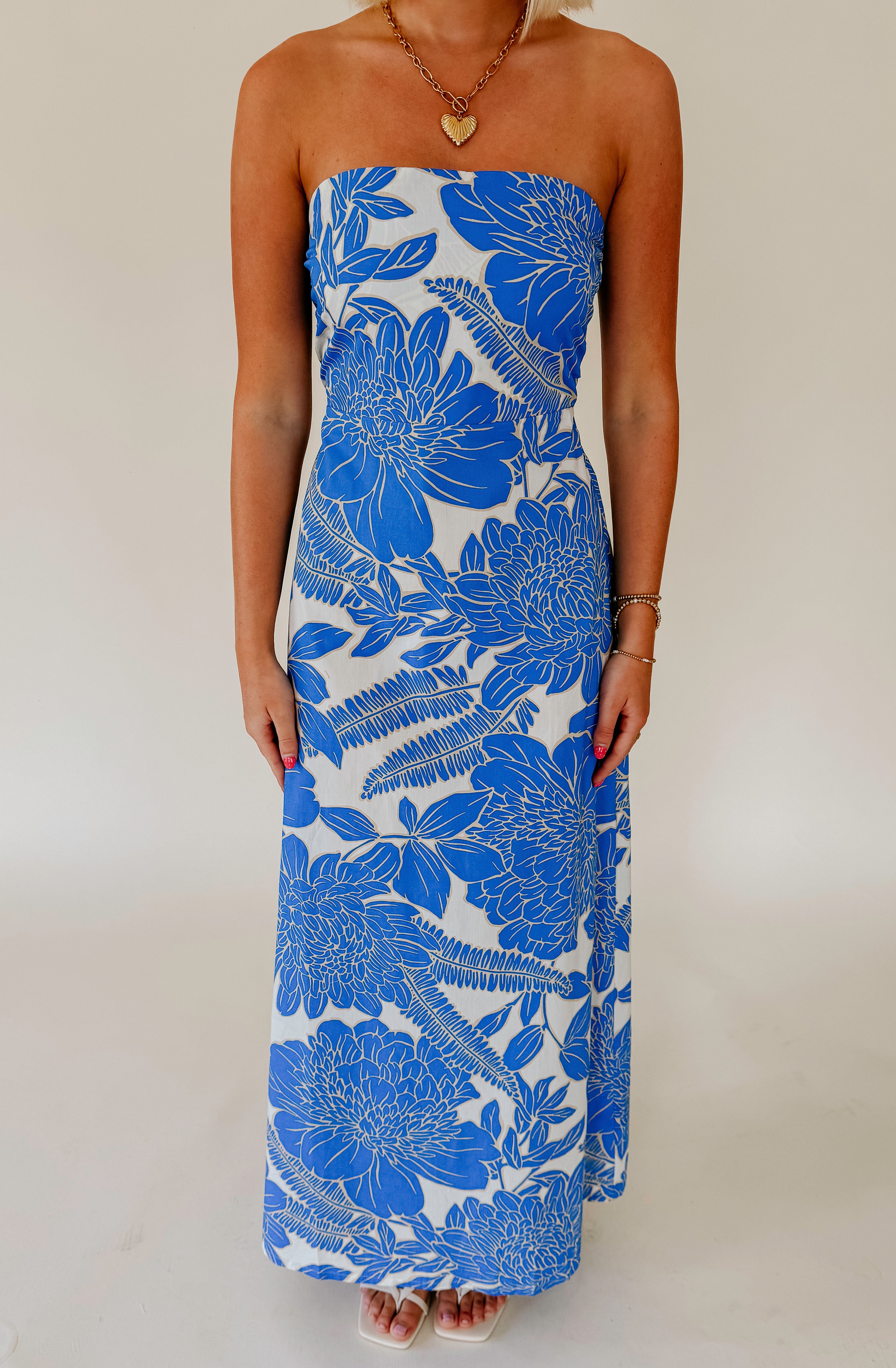 BLUE SKIES STRAPLESS DRESS
