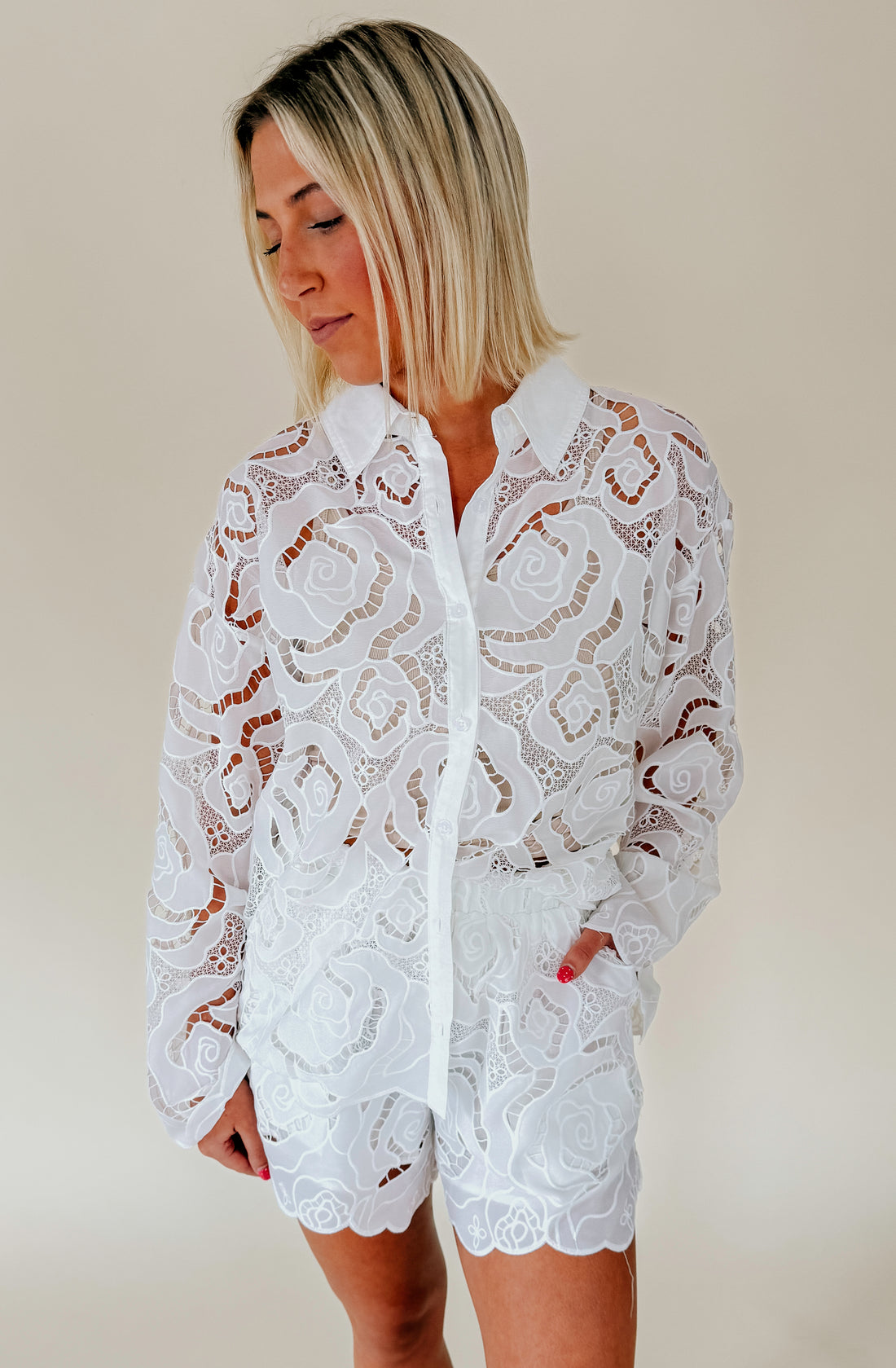 EN ROUTE LACE BUTTONED TOP