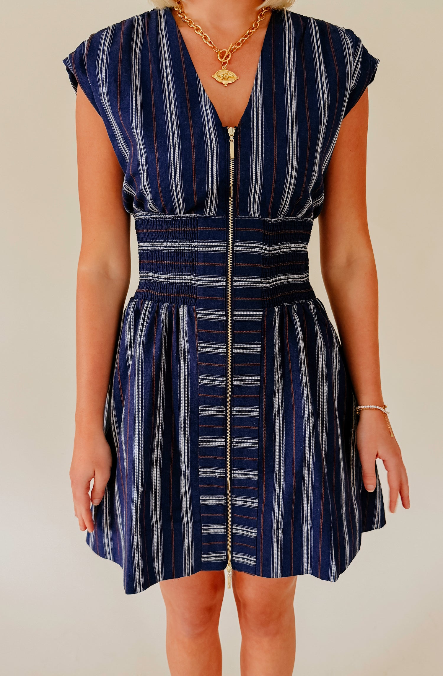 THE BROOKLYN STRIPED ZIP FRONT DRESS