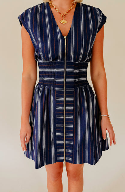 THE BROOKLYN STRIPED ZIP FRONT DRESS
