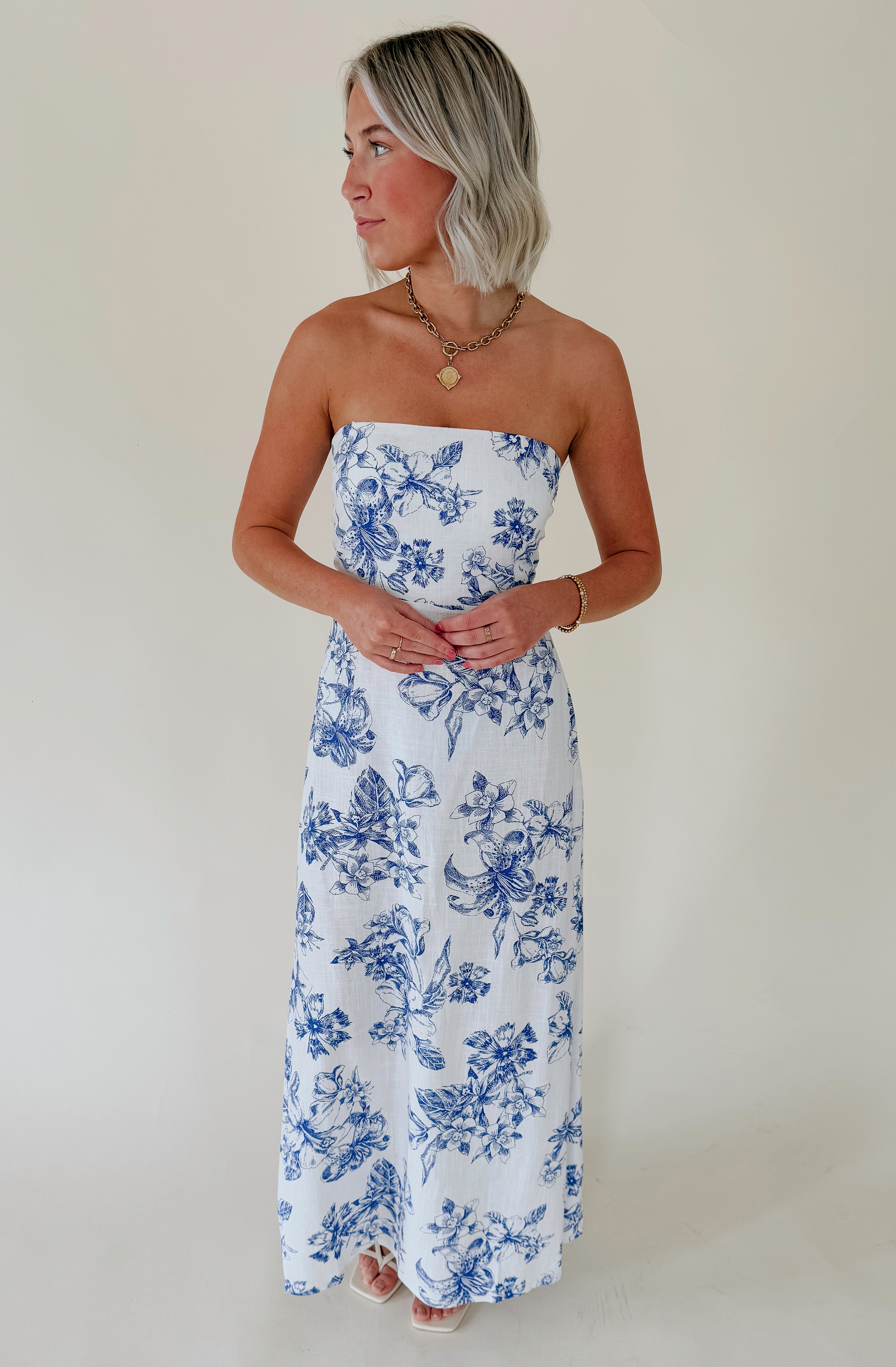 FOR THE LOVE OF FLORAL STRAPLESS DRESS