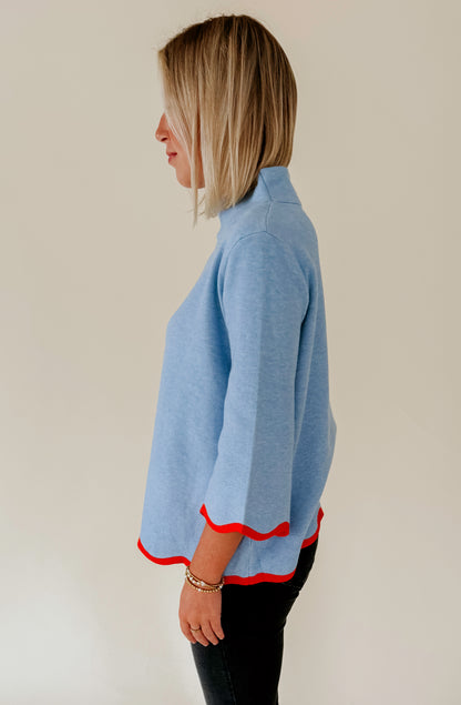 THE PRESLEY SCALLOPED 3/4 SLEEVE SWEATER