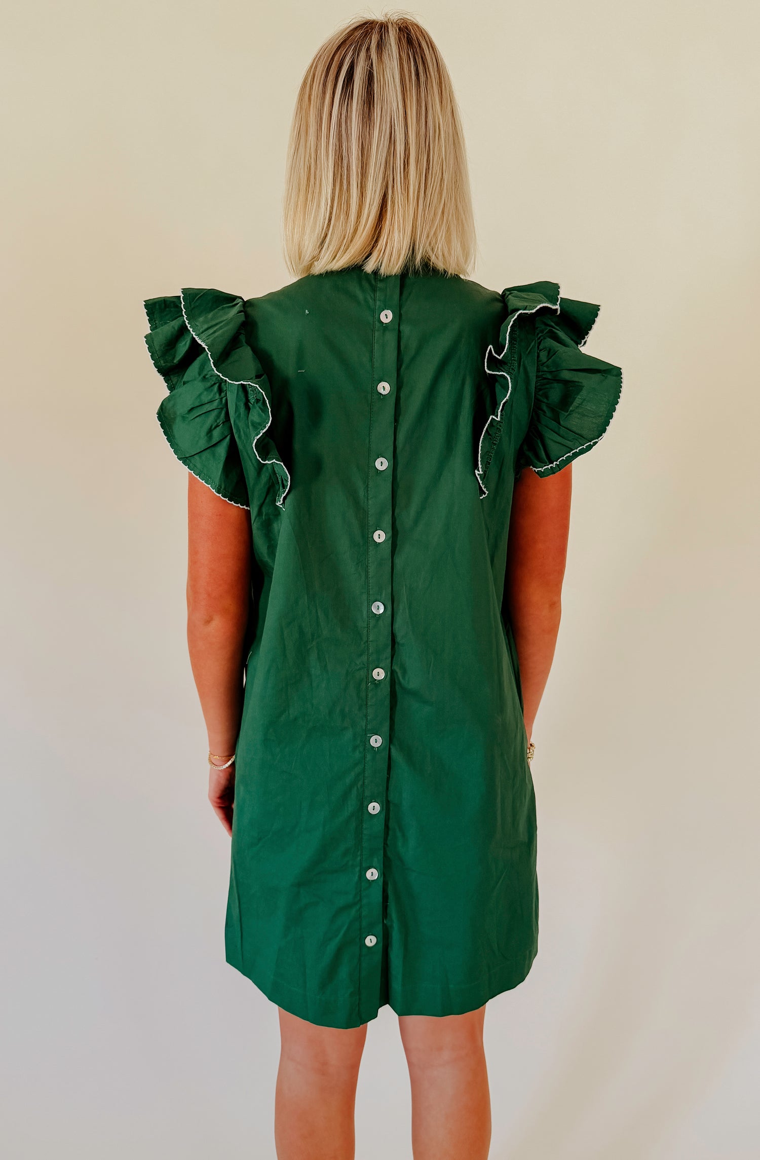 GREEN WITH ENVY RUFFLE SLEEVE DRESS