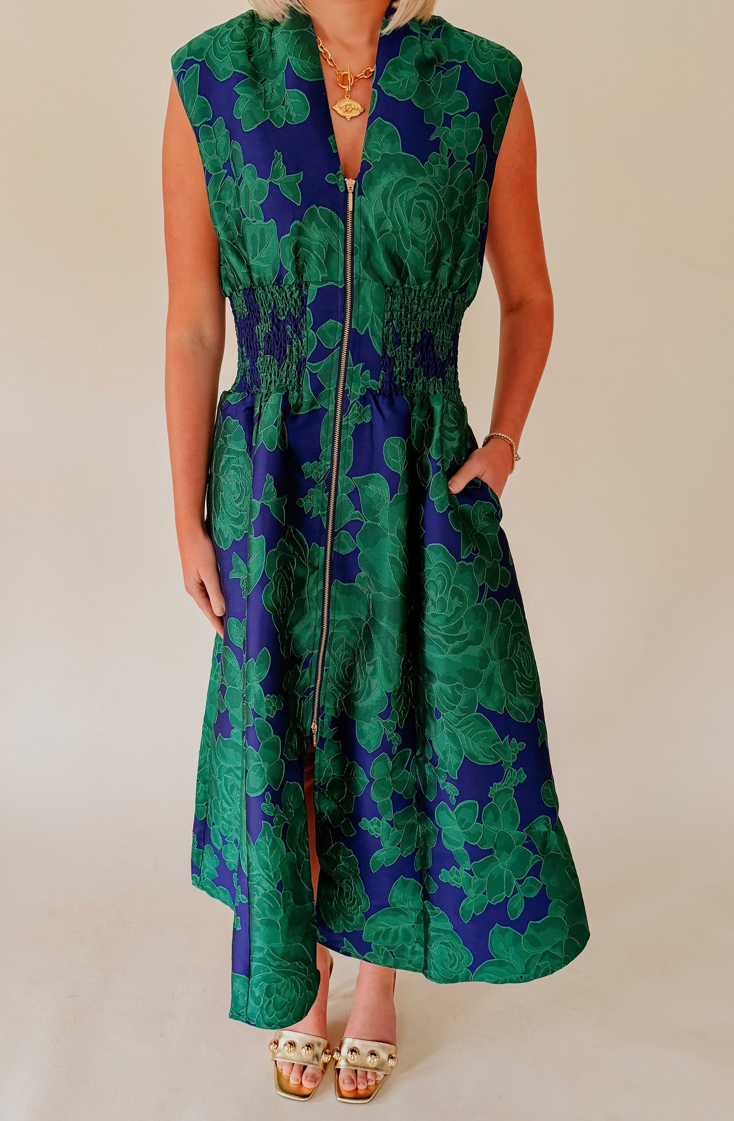 FOR THE NIGHT JACQUARD ZIP FRONT DRESS