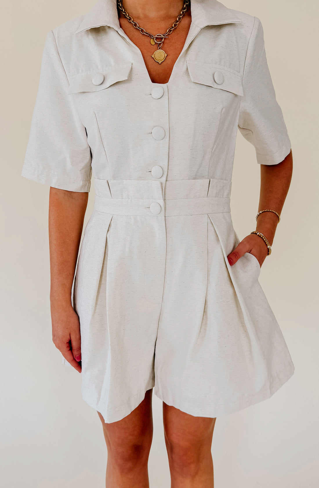 MAKE IT WORK BUTTONED ROMPER