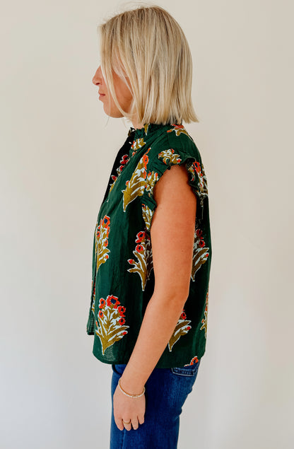 GREEN WITH ENVY FLORAL BLOUSE