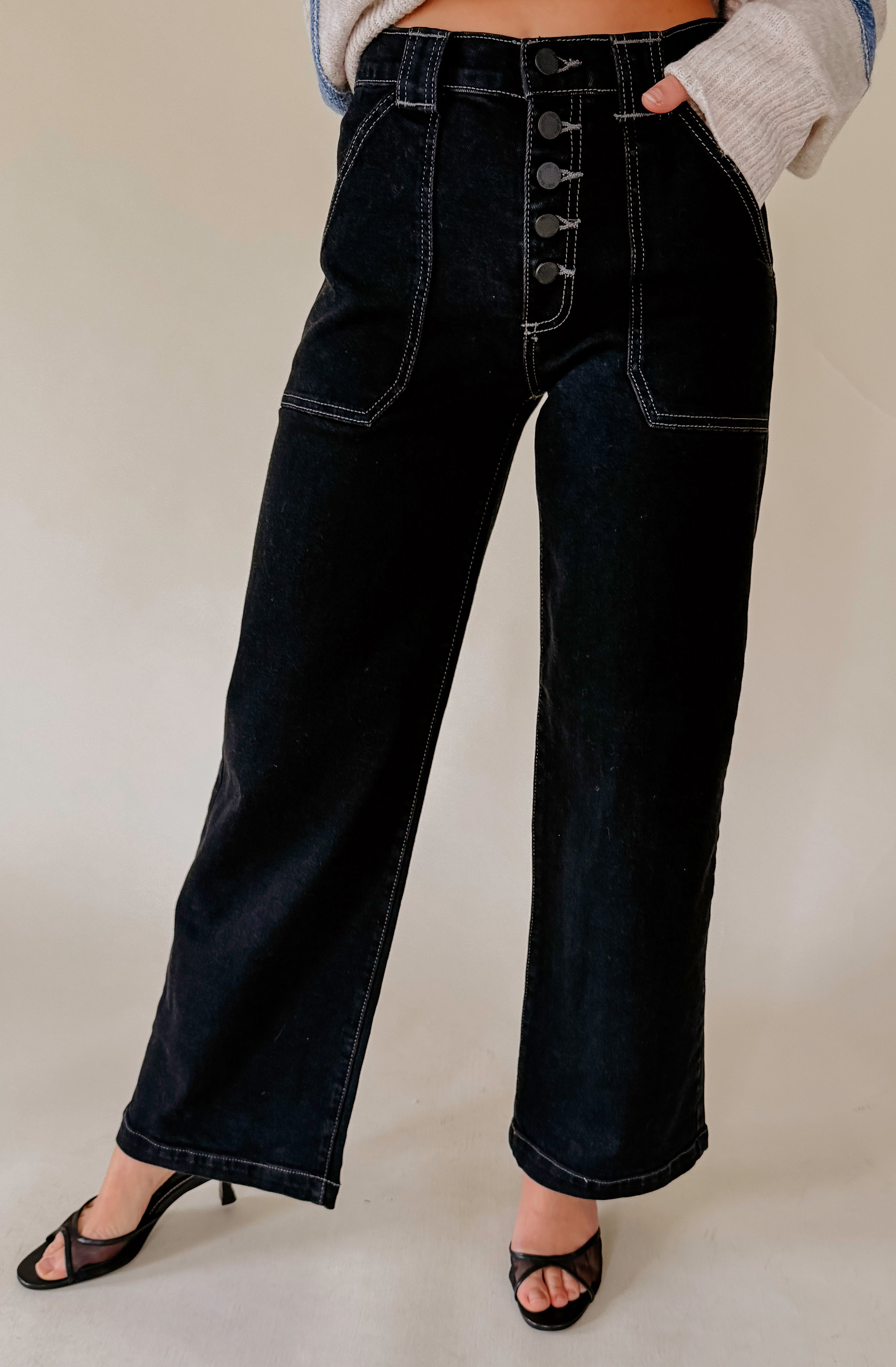 JUST BLACK BUTTON DOWN SLIM WIDE DENIM