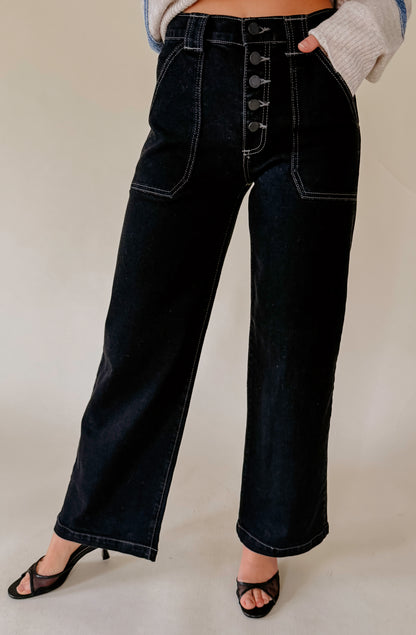 JUST BLACK BUTTON DOWN SLIM WIDE DENIM