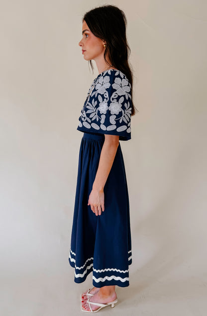 SHIP HAS SAILED EMBROIDERED MIDI