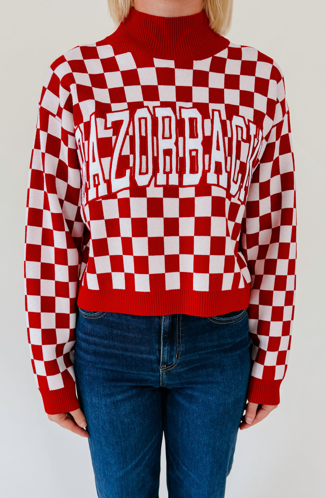 RAZORBACK CHECKERED CROP SWEATSHIRT