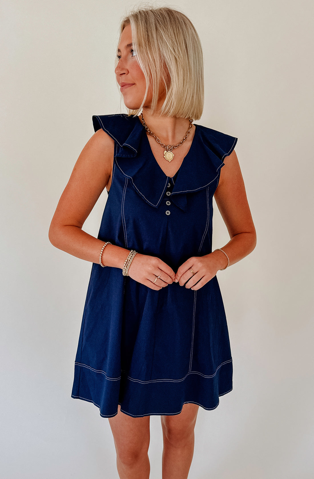 THE BLAKELY BUTTONED MINI DRESS