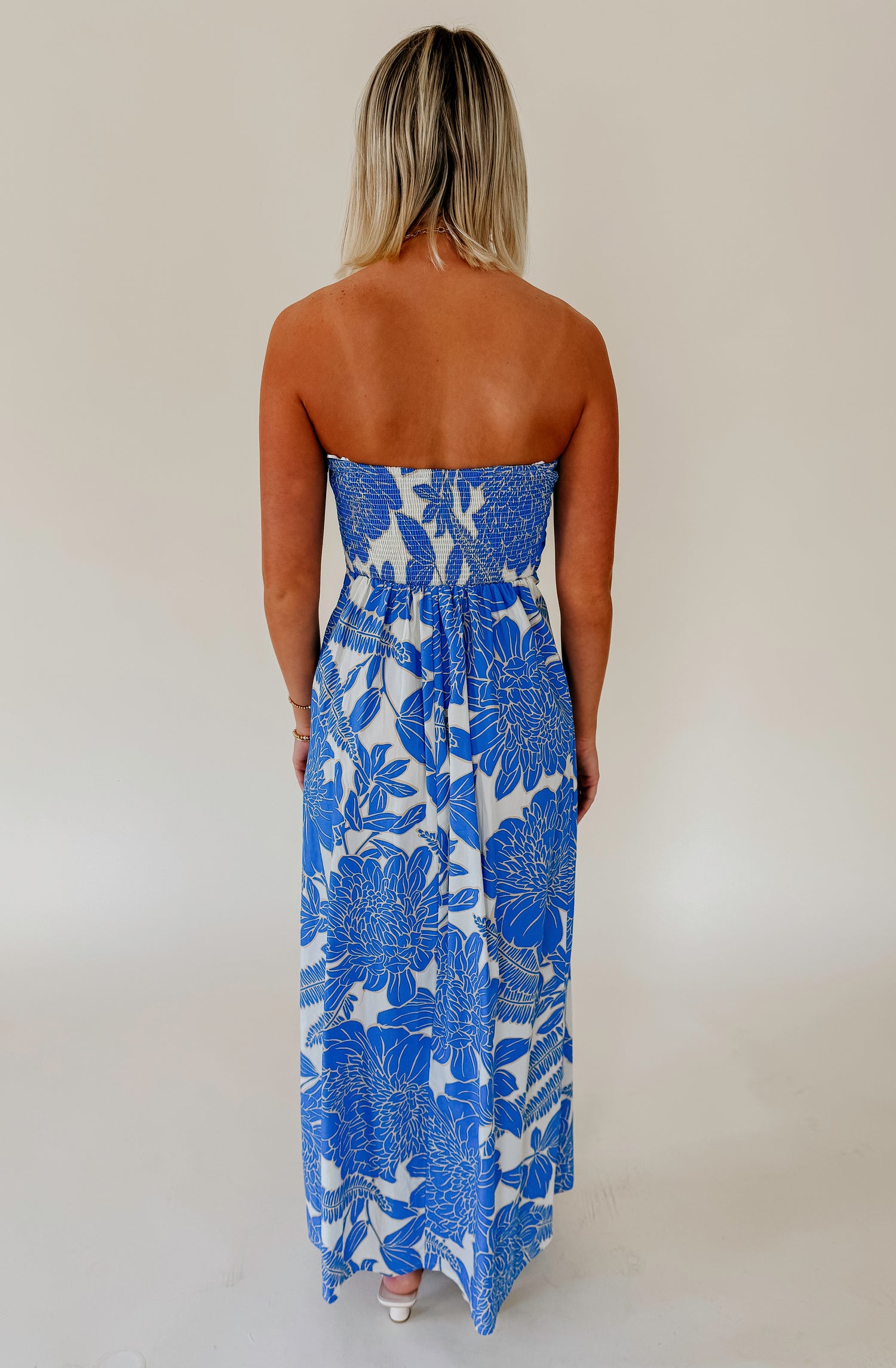 BLUE SKIES STRAPLESS DRESS
