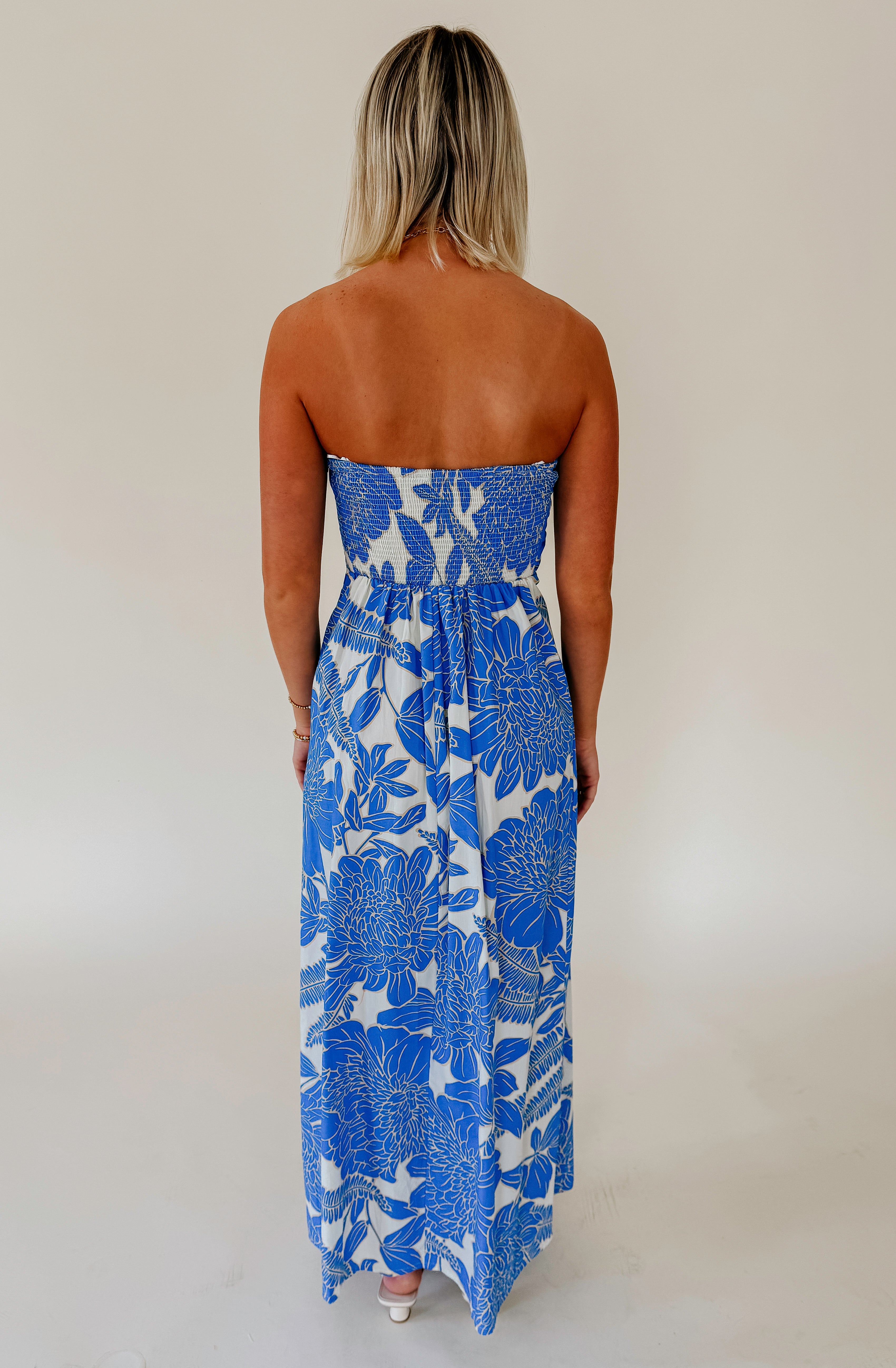 BLUE SKIES STRAPLESS DRESS